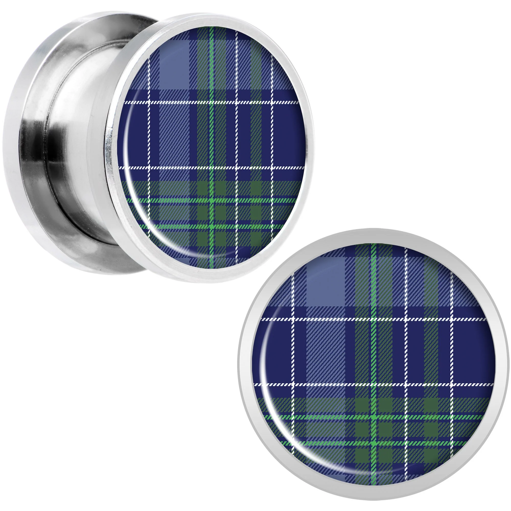 Holiday Blue Green Plaid Screw Fit Plug Set Sizes 5mm to 20mm - Image 5