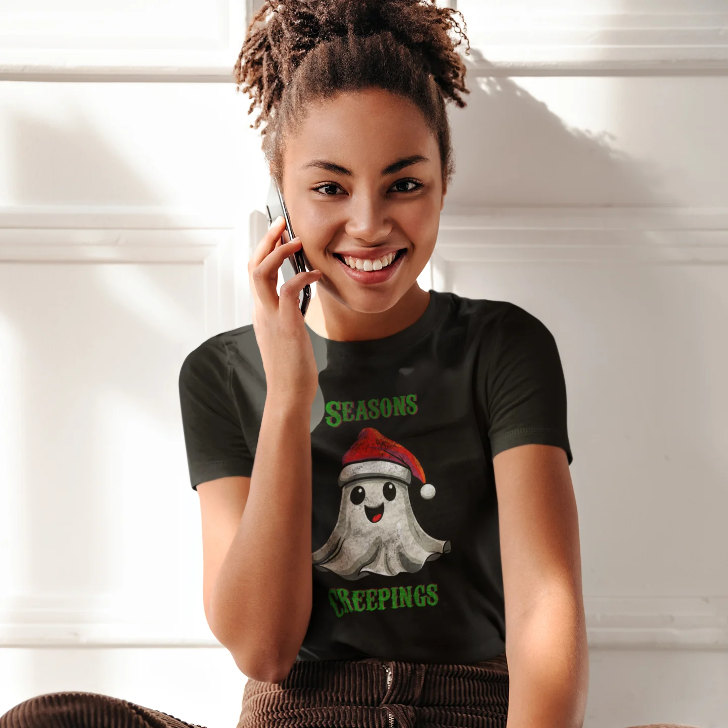Holiday Christmas Spirit Ghost Black Tee Shirt - Image 2