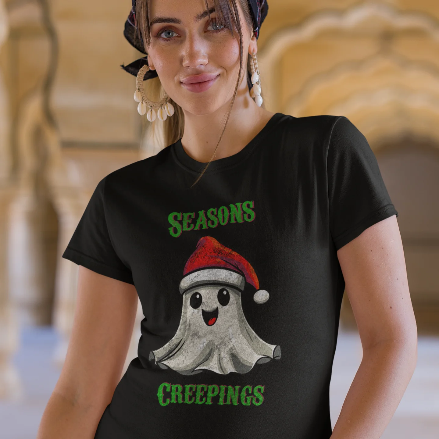 Holiday Christmas Spirit Ghost Black Tee Shirt - Image 4