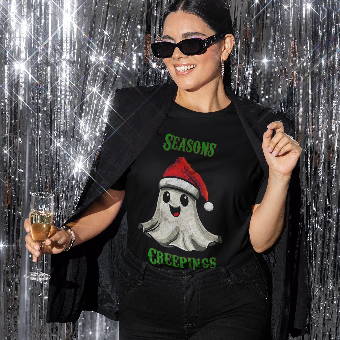 Holiday Christmas Spirit Ghost Black Tee Shirt - Image 5