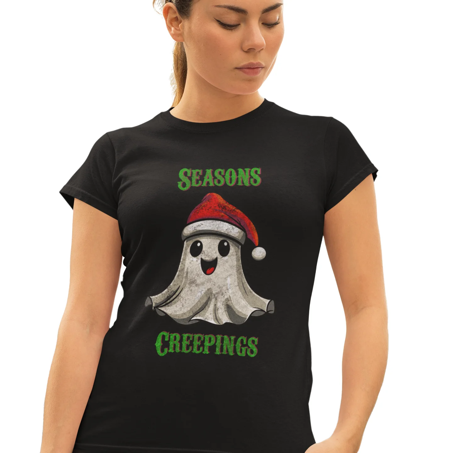 Holiday Christmas Spirit Ghost Black Tee Shirt - Image 7
