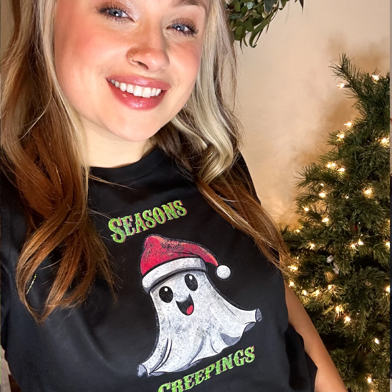 Holiday Christmas Spirit Ghost Black Tee Shirt - Image 9