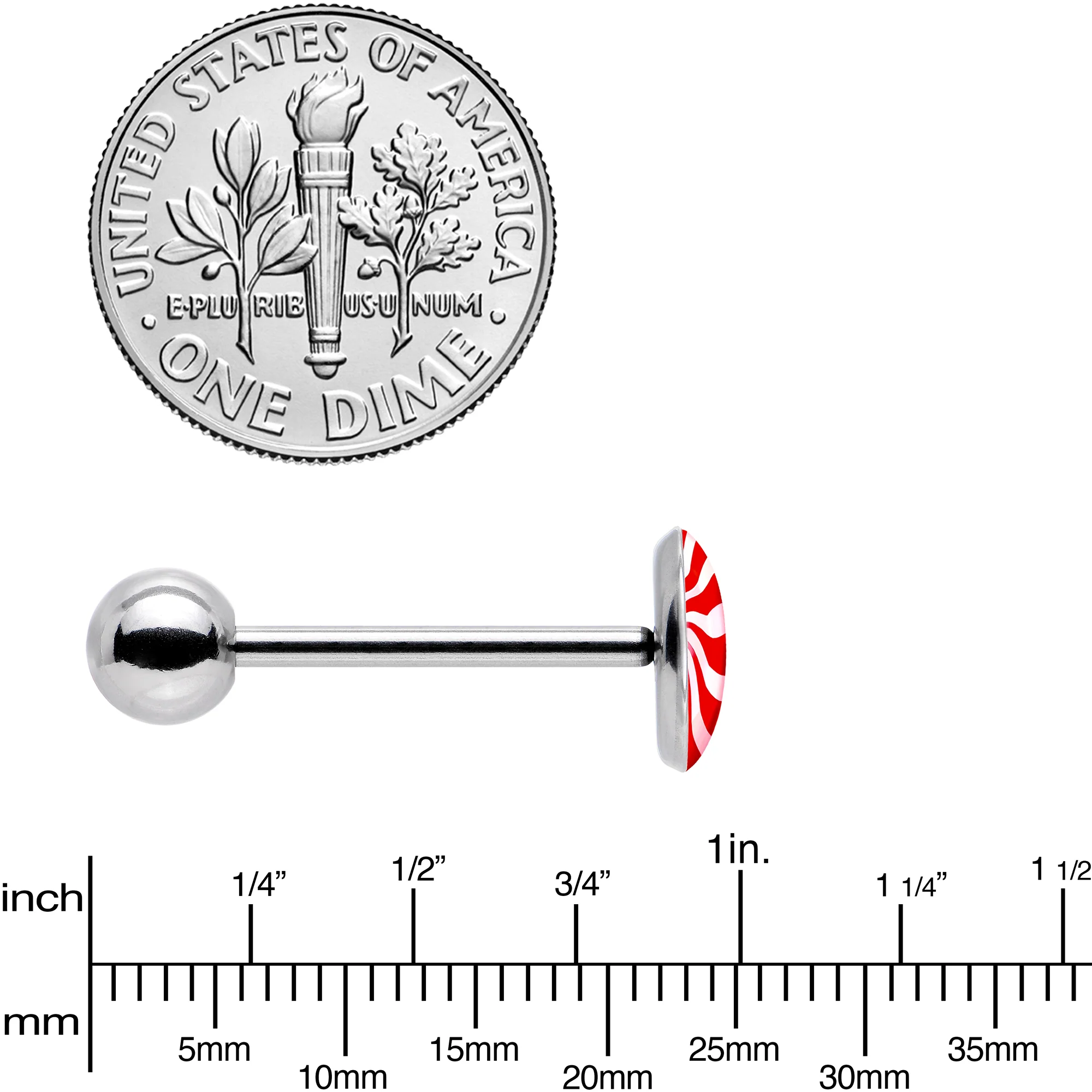 Holiday Peppermint Candy Barbell Tongue Ring - Image 4