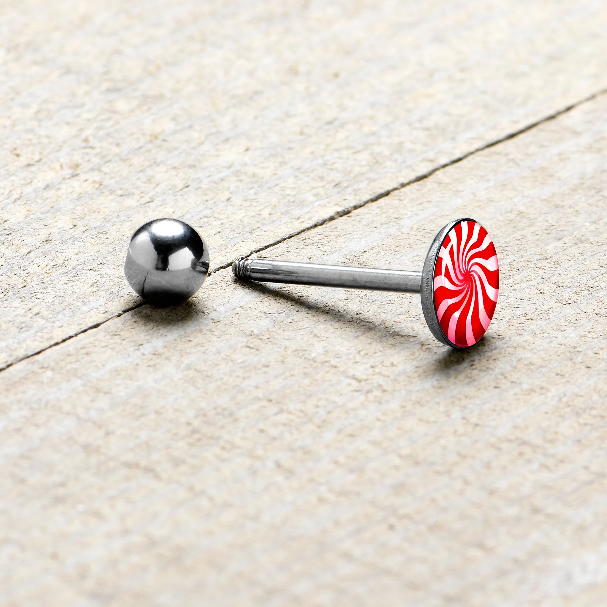 Holiday Peppermint Candy Barbell Tongue Ring - Image 5