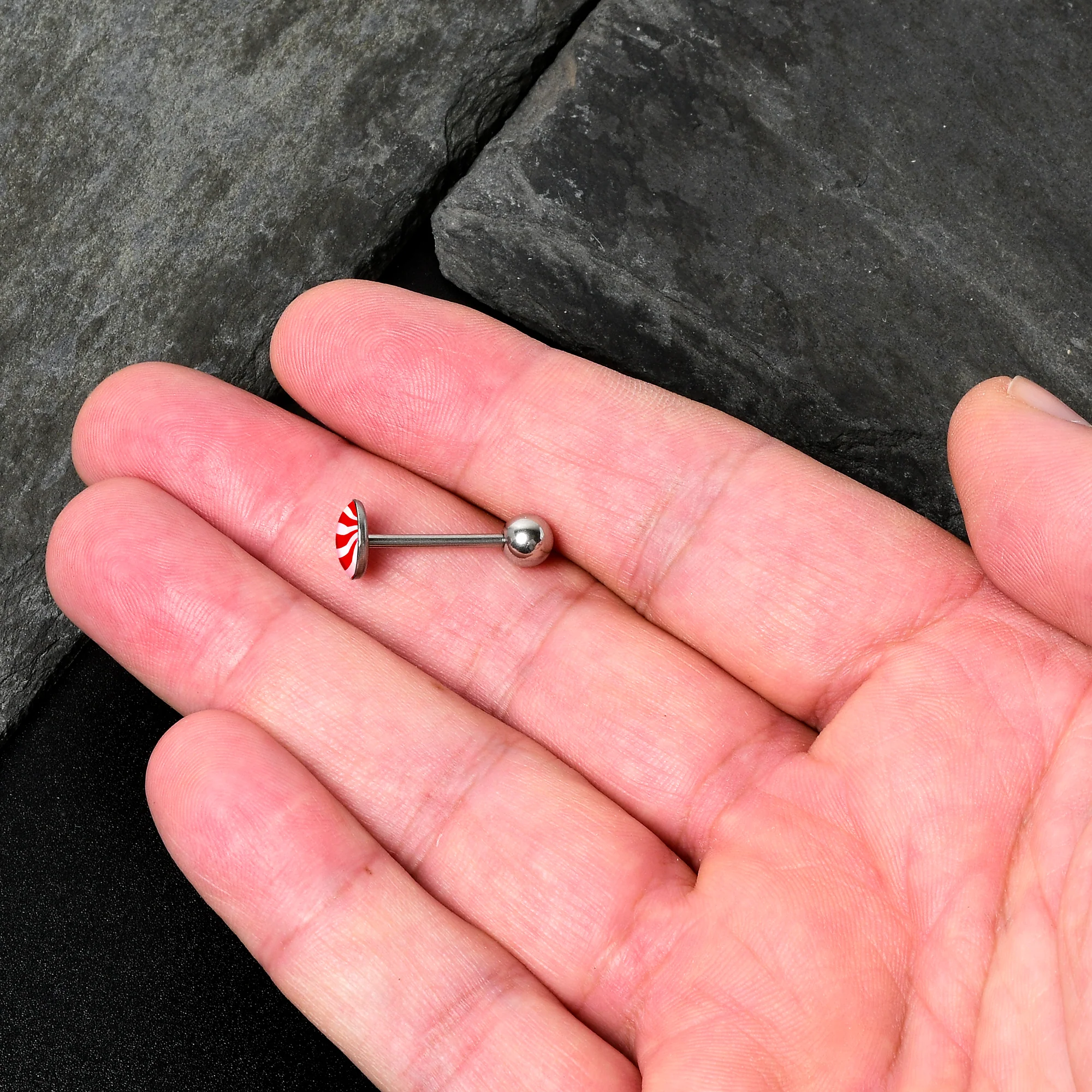 Holiday Peppermint Candy Barbell Tongue Ring - Image 6