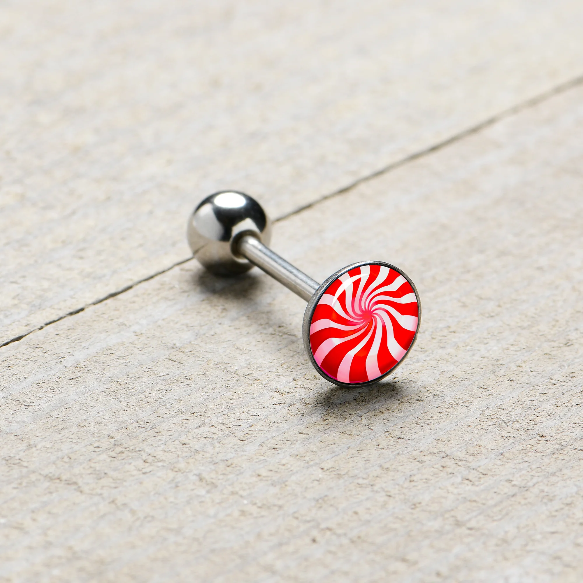 Holiday Peppermint Candy Barbell Tongue Ring - Image 8