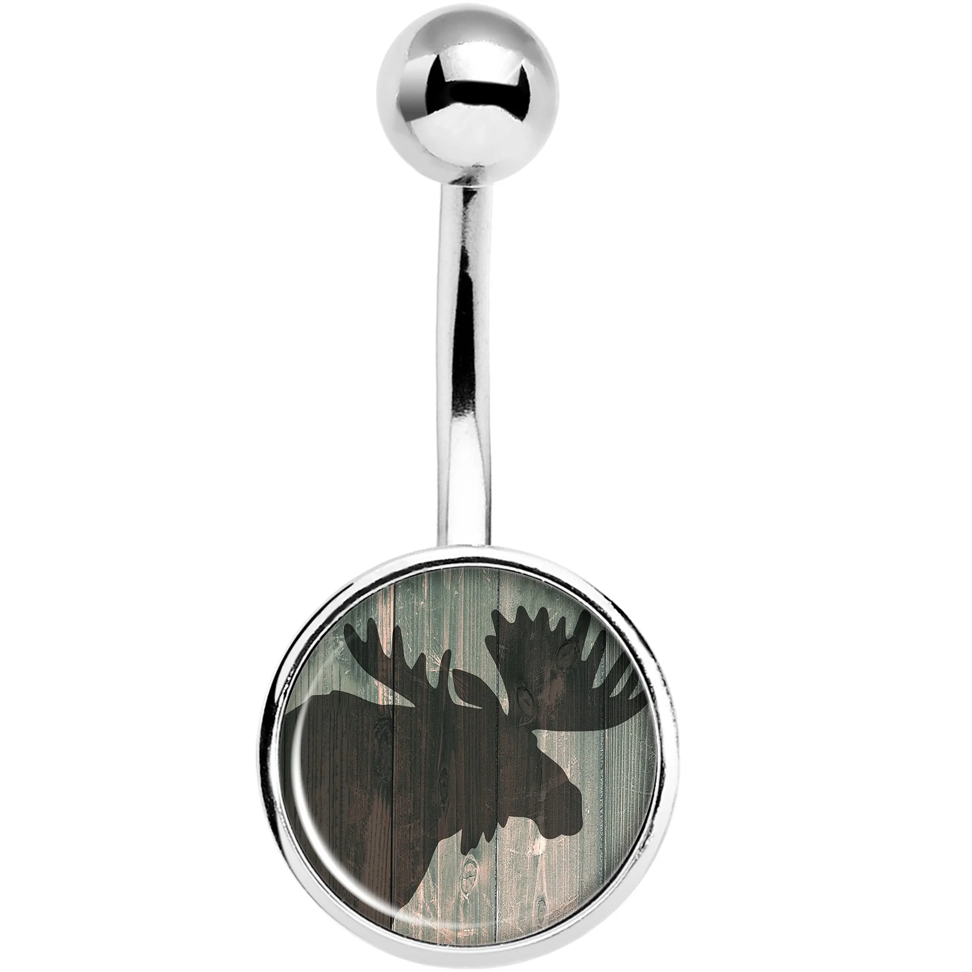 Holiday Rustic Wood Moose Belly Ring - Image 2