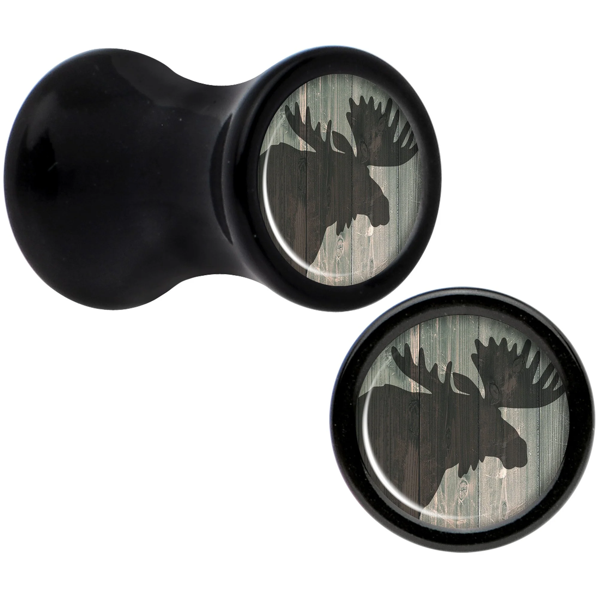 Holiday Rustic Wood Moose Black Acrylic Saddle Plug Set Sizes 5mm to 20mm - Image 2