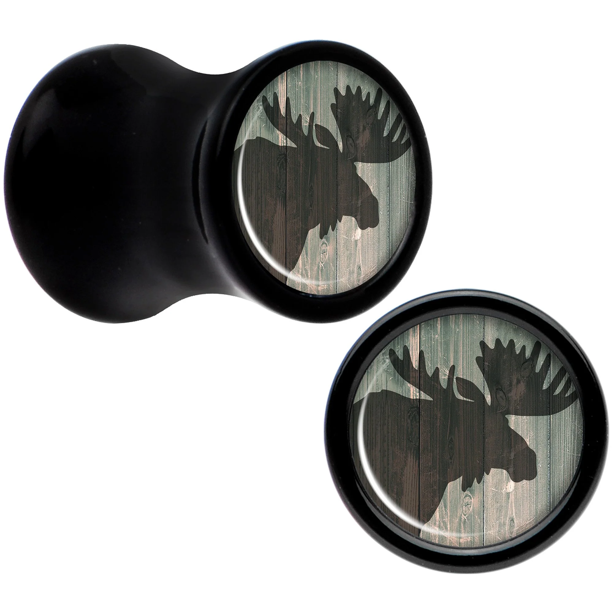Holiday Rustic Wood Moose Black Acrylic Saddle Plug Set Sizes 5mm to 20mm - Image 3