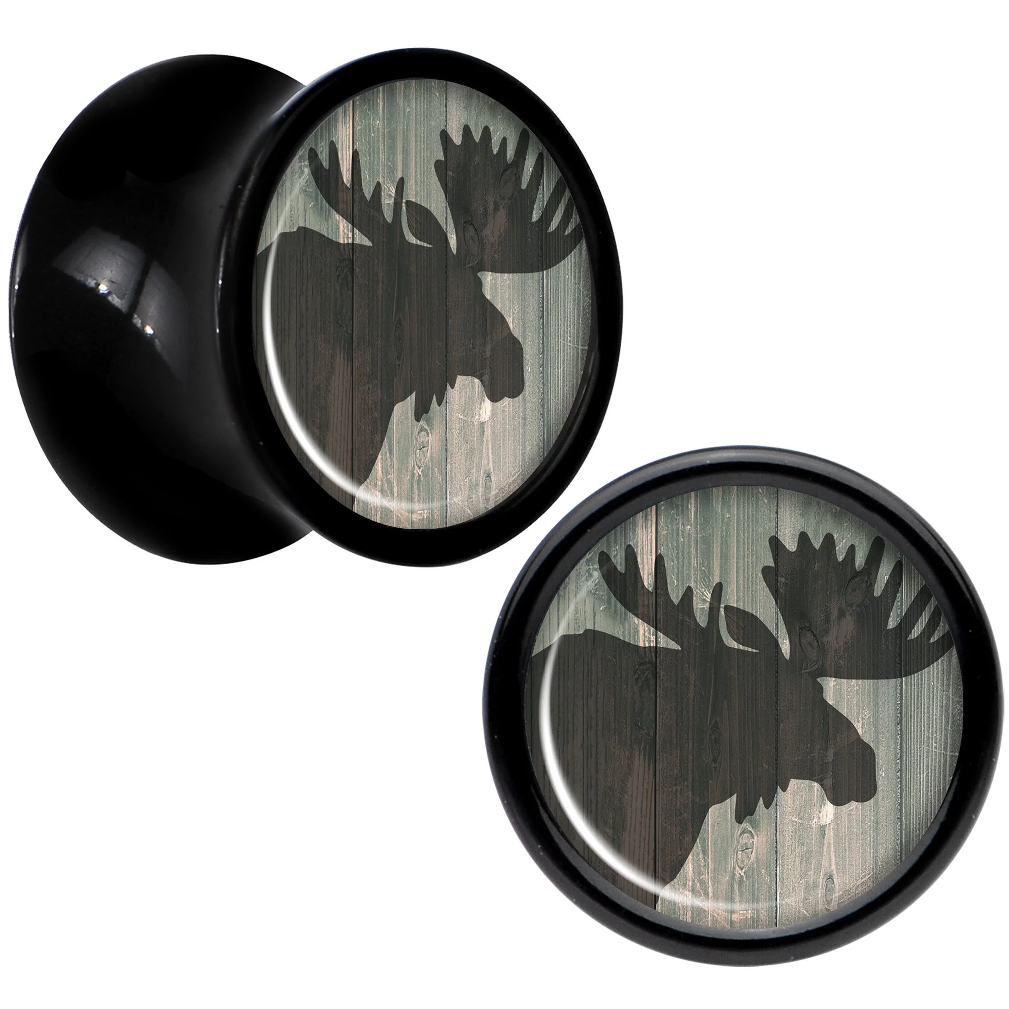 Holiday Rustic Wood Moose Black Acrylic Saddle Plug Set Sizes 5mm to 20mm - Image 4