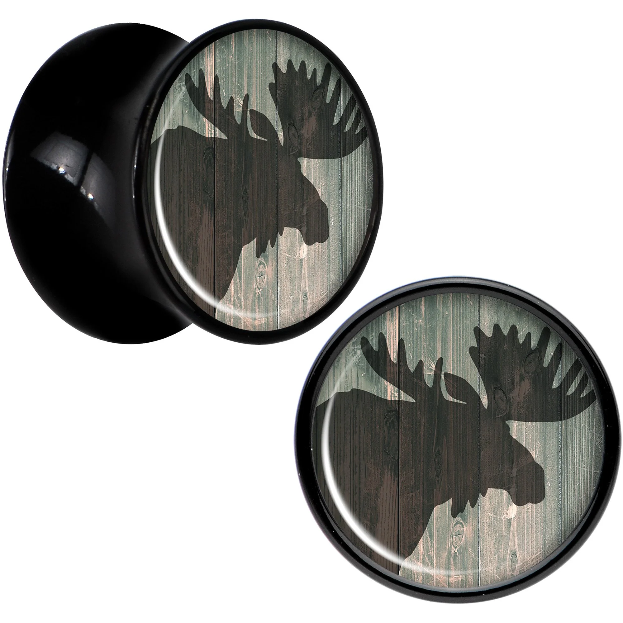 Holiday Rustic Wood Moose Black Acrylic Saddle Plug Set Sizes 5mm to 20mm - Image 5