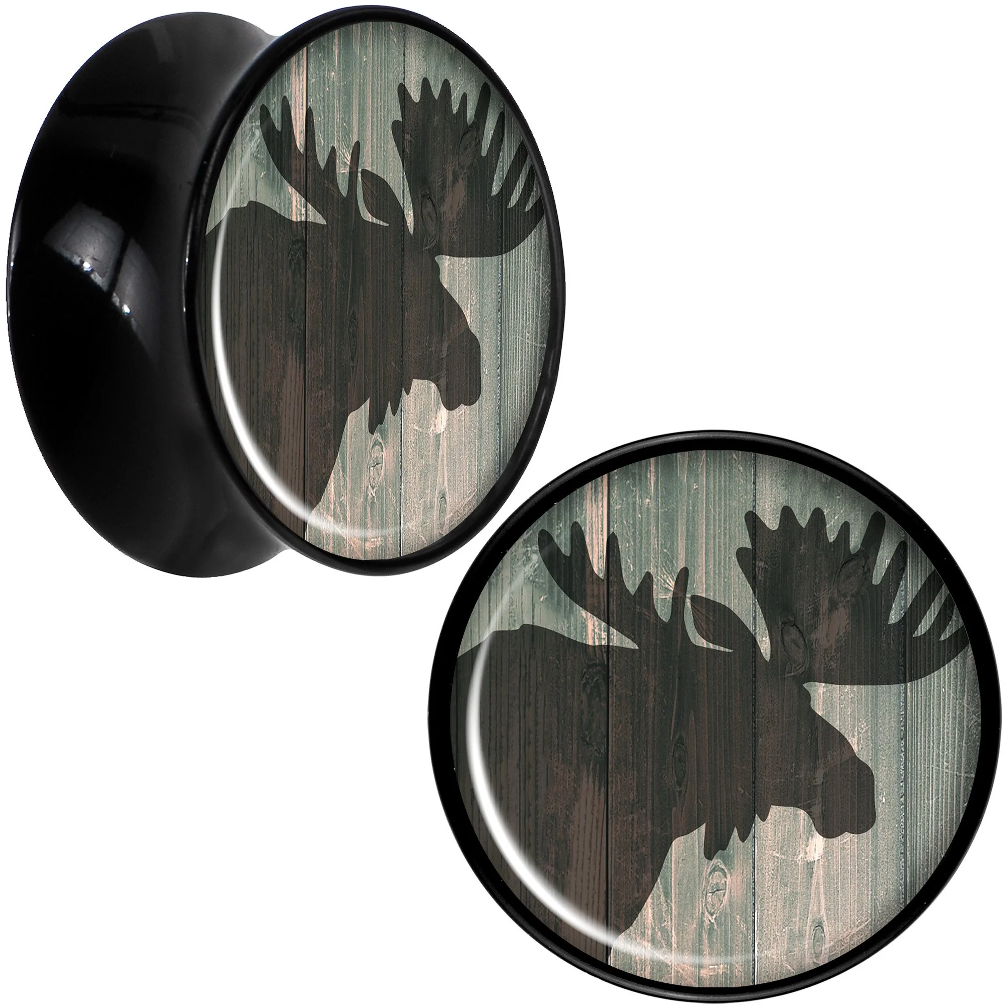 Holiday Rustic Wood Moose Black Acrylic Saddle Plug Set Sizes 5mm to 20mm - Image 8