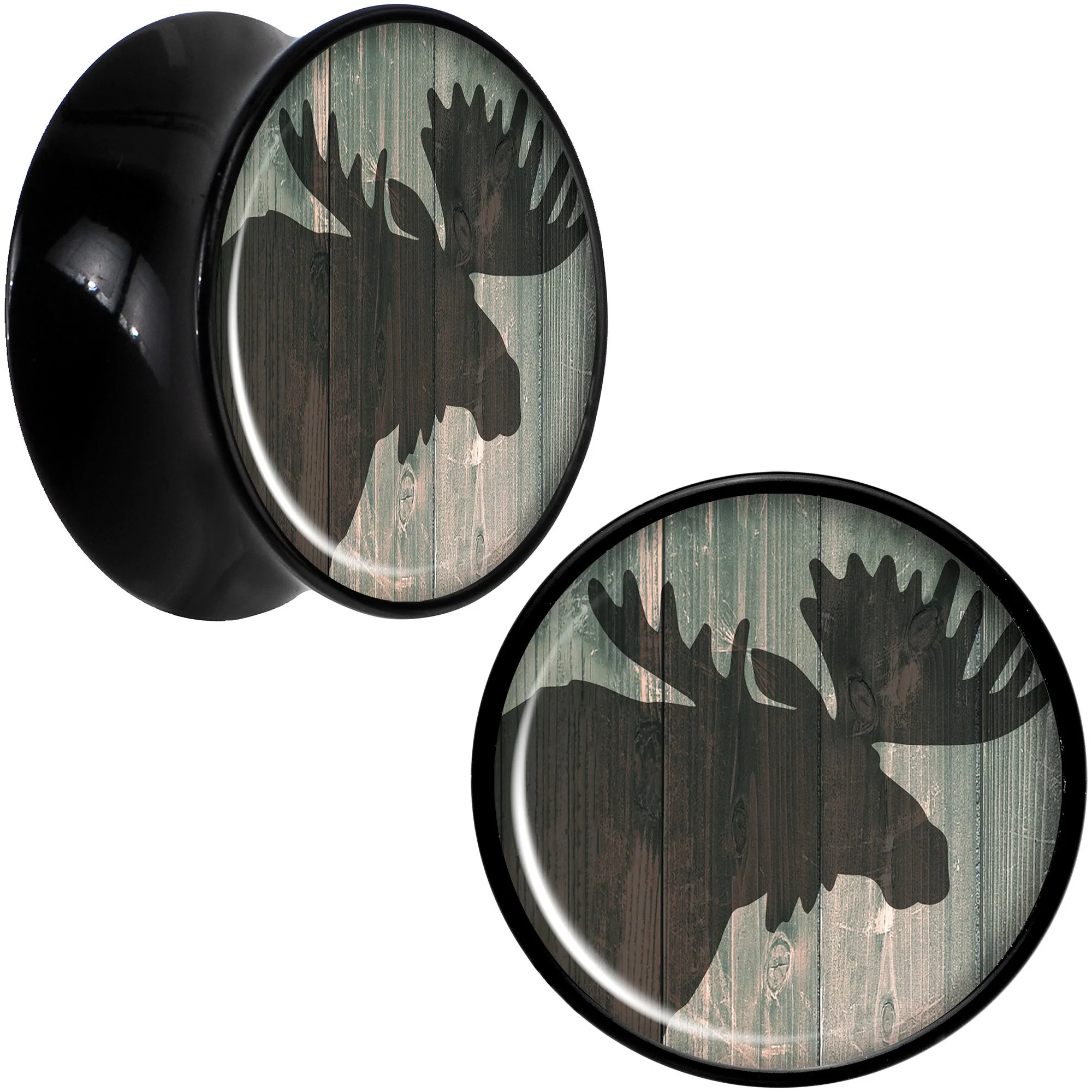 Holiday Rustic Wood Moose Black Acrylic Saddle Plug Set Sizes 5mm to 20mm - Image 9