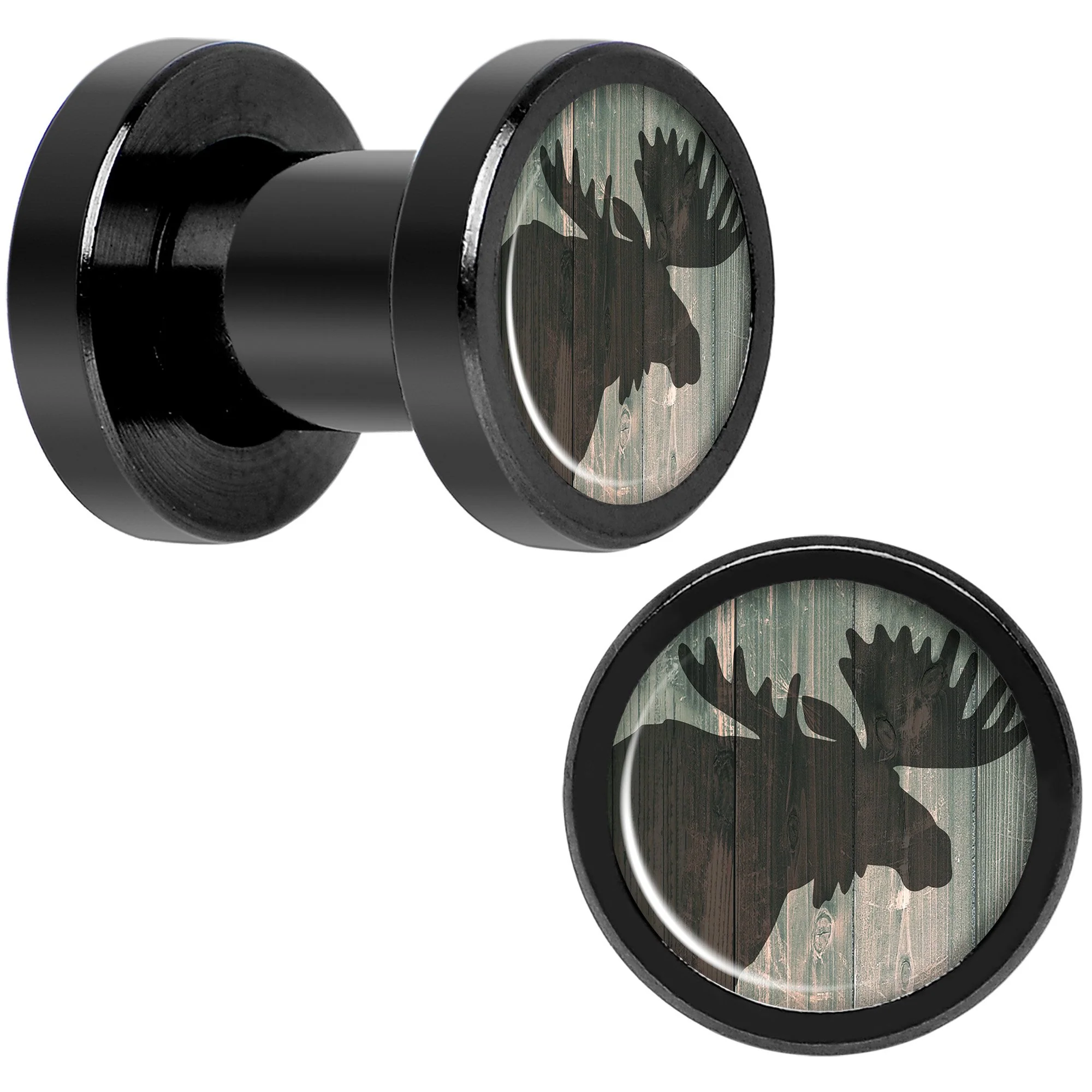 Holiday Rustic Wood Moose Black Screw Fit Plug Set Sizes 5mm to 20mm - Image 2