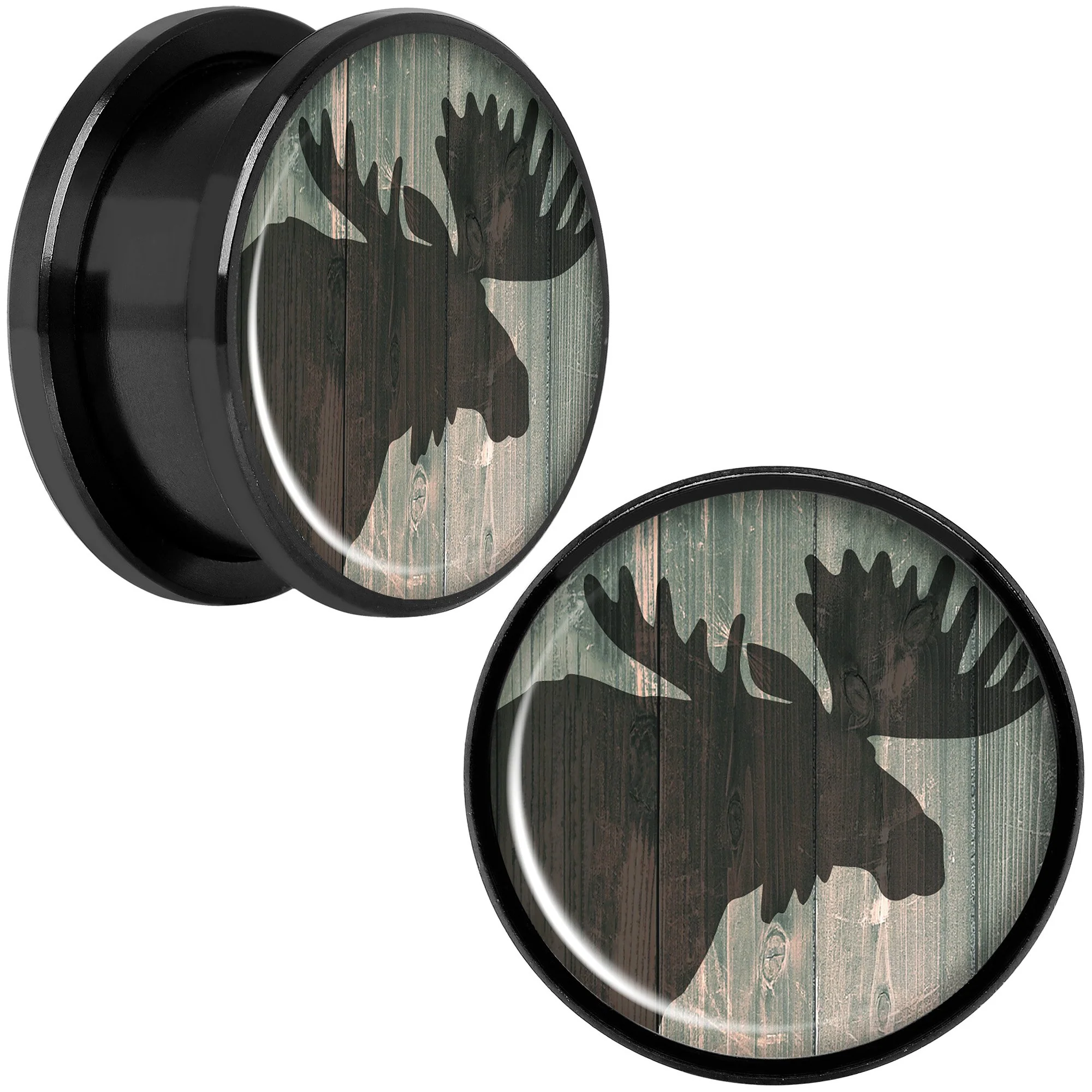 Holiday Rustic Wood Moose Black Screw Fit Plug Set Sizes 5mm to 20mm - Image 8