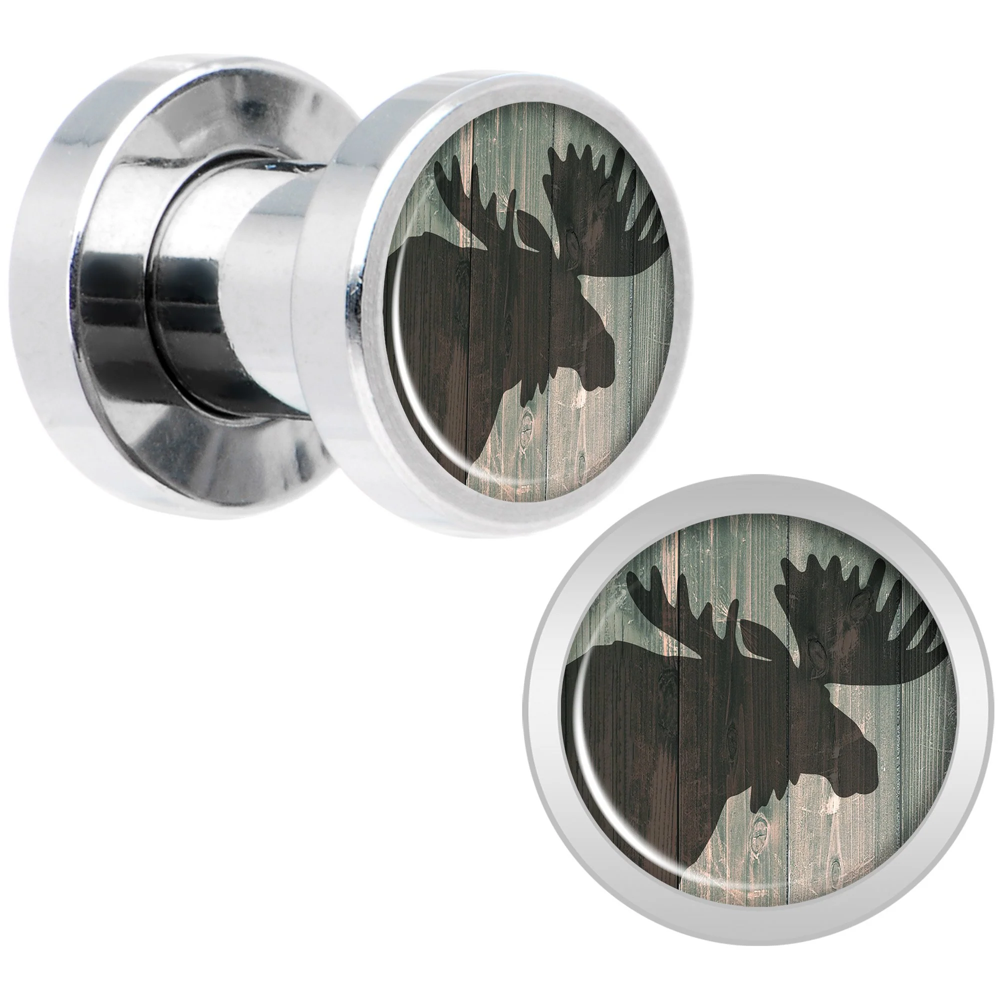 Holiday Rustic Wood Moose Screw Fit Plug Set Sizes 5mm to 20mm - Image 2