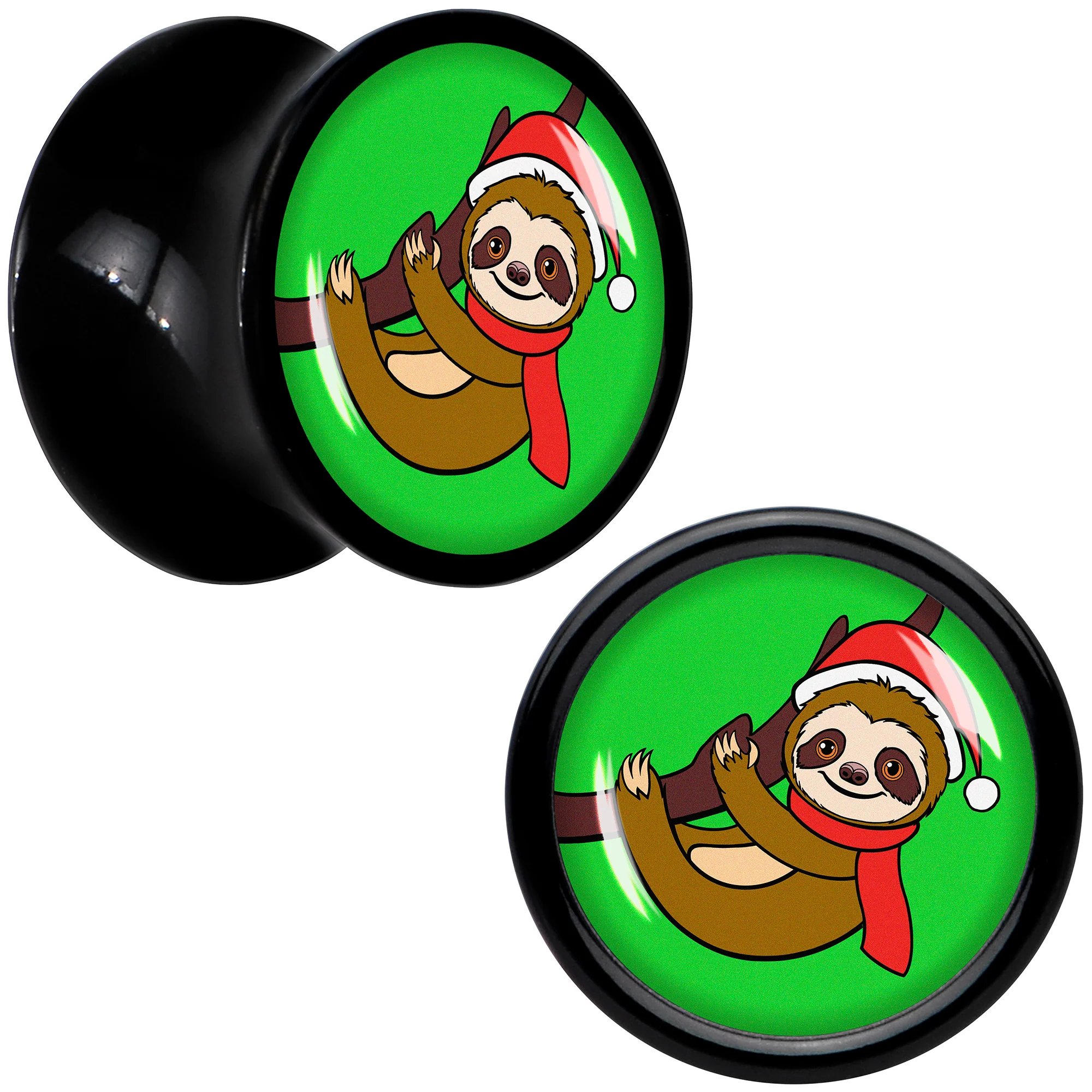 Holiday Santa Sloth Black Acrylic Saddle Plug Set by Onyx O - Image 3