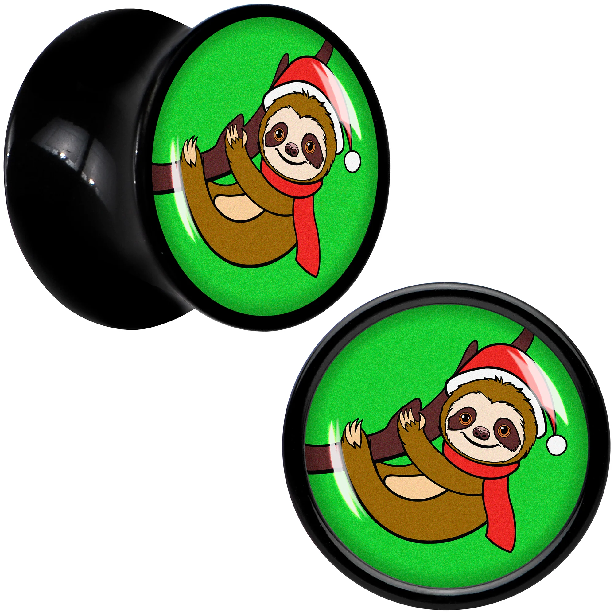 Holiday Santa Sloth Black Acrylic Saddle Plug Set by Onyx O - Image 4