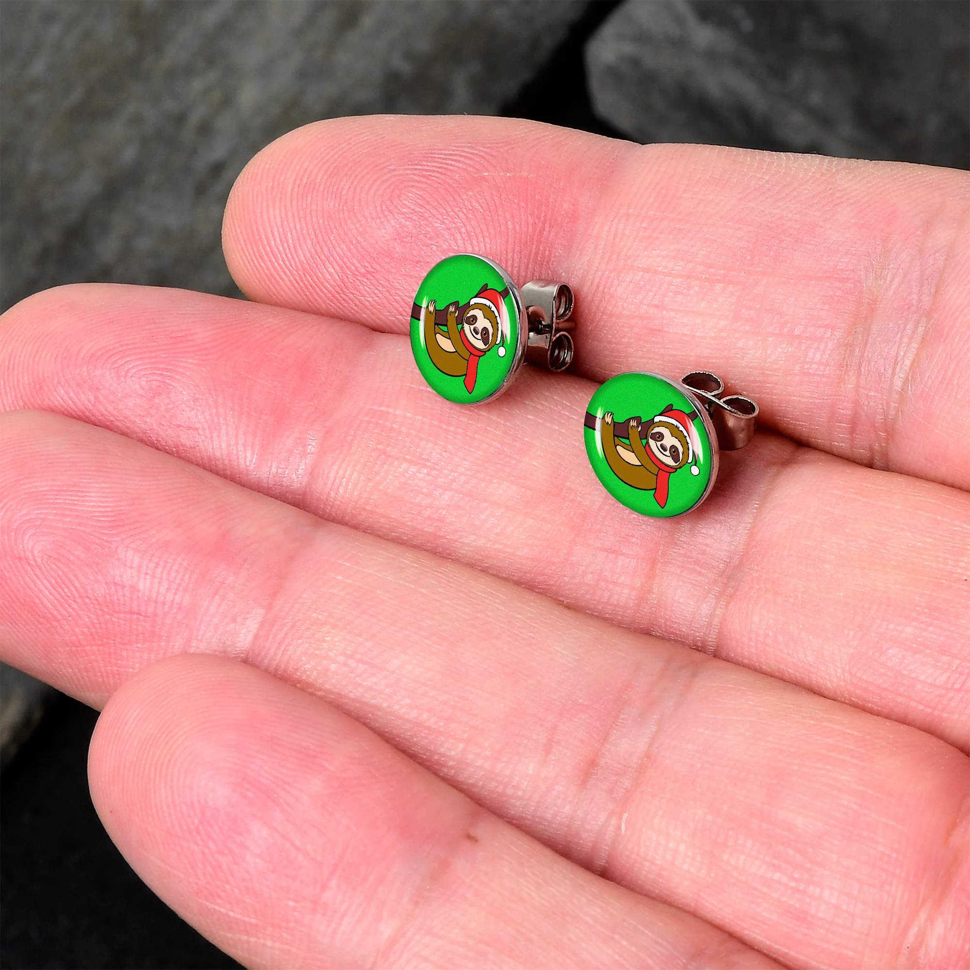 Holiday Santa Sloth Stud Earrings by Onyx O - Image 2