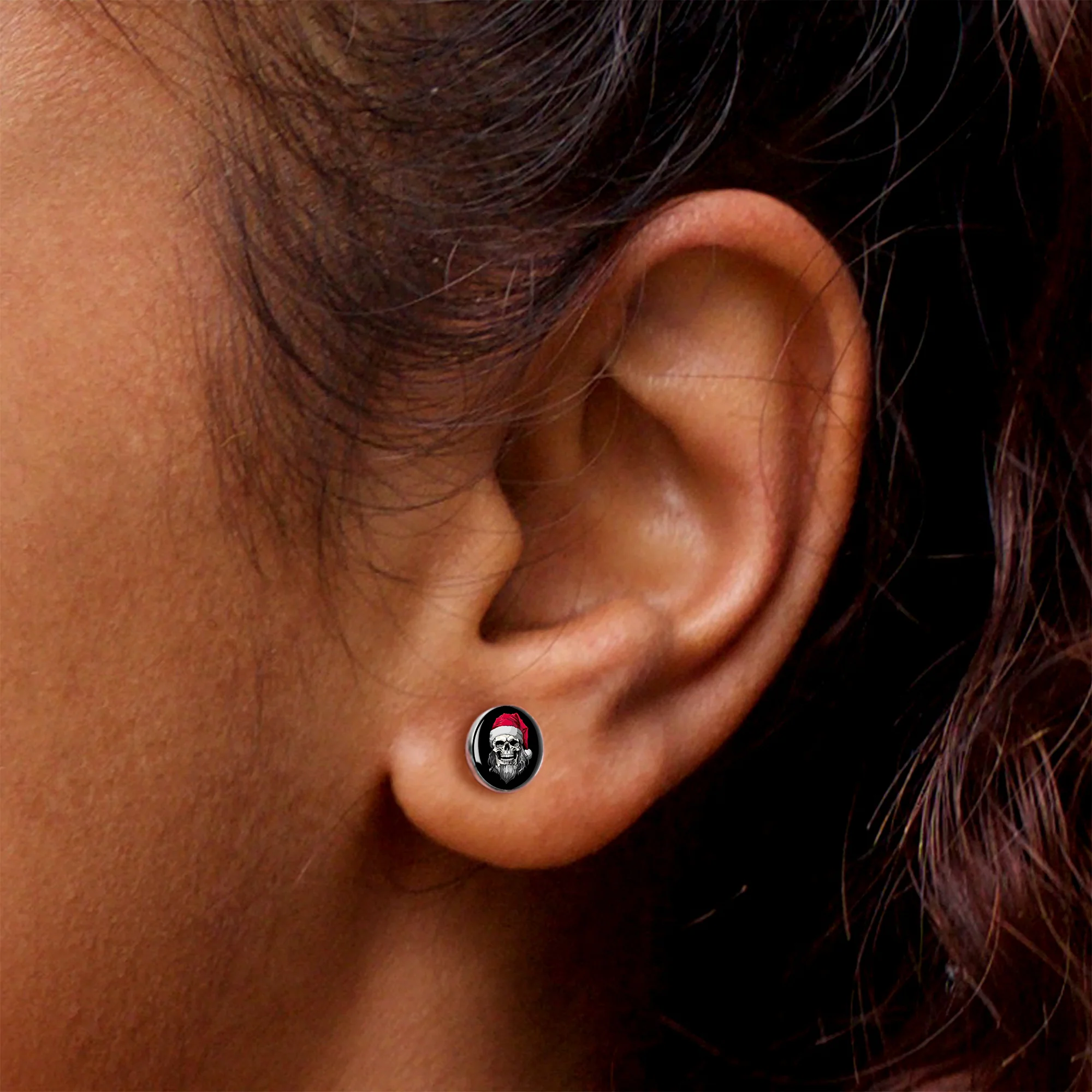 Holiday Skeleton Santa Claus Stud Earrings by Onyx O - Image 7