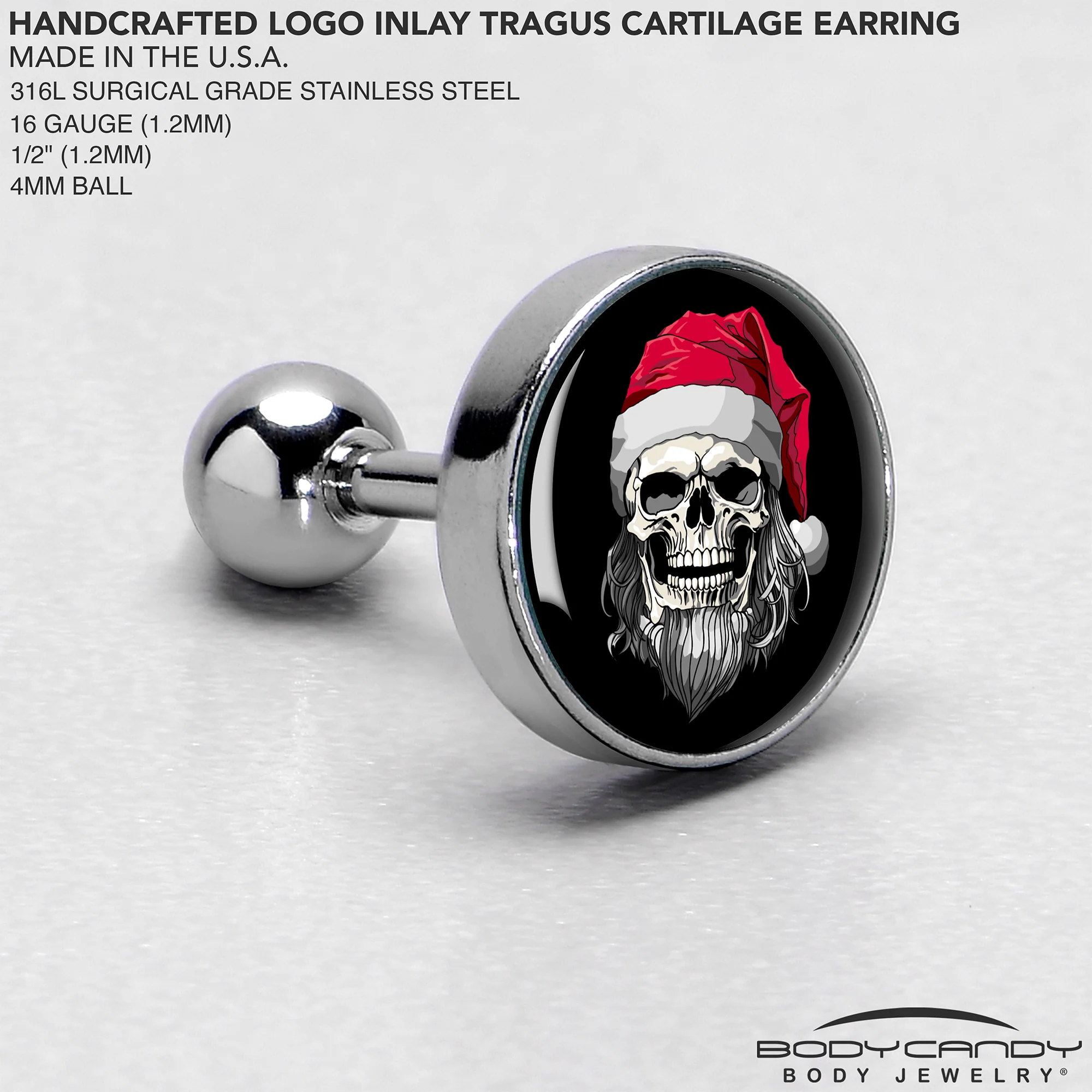 16G 1/4 Holiday Skeleton Santa Claus Tragus Cartilage Earring by Onyx O - Image 4
