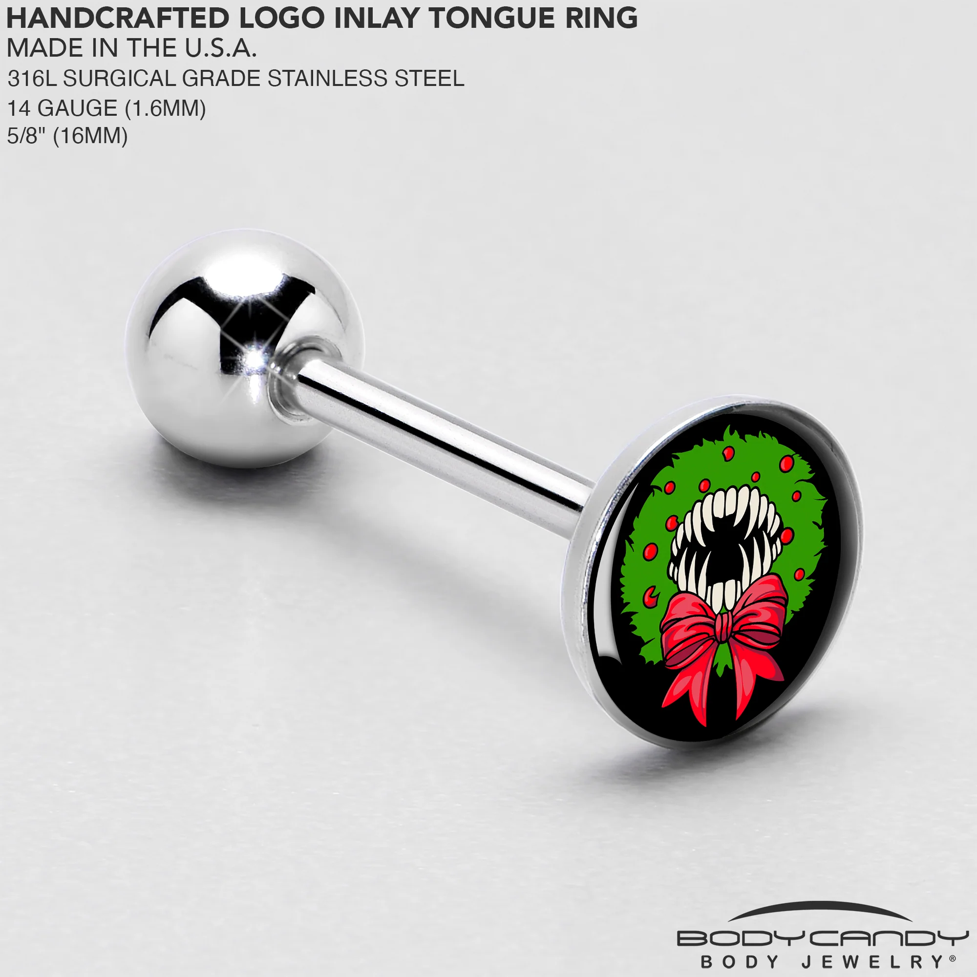 Holiday Vampire Wreath Barbell Tongue Ring by Onyx O - Image 4