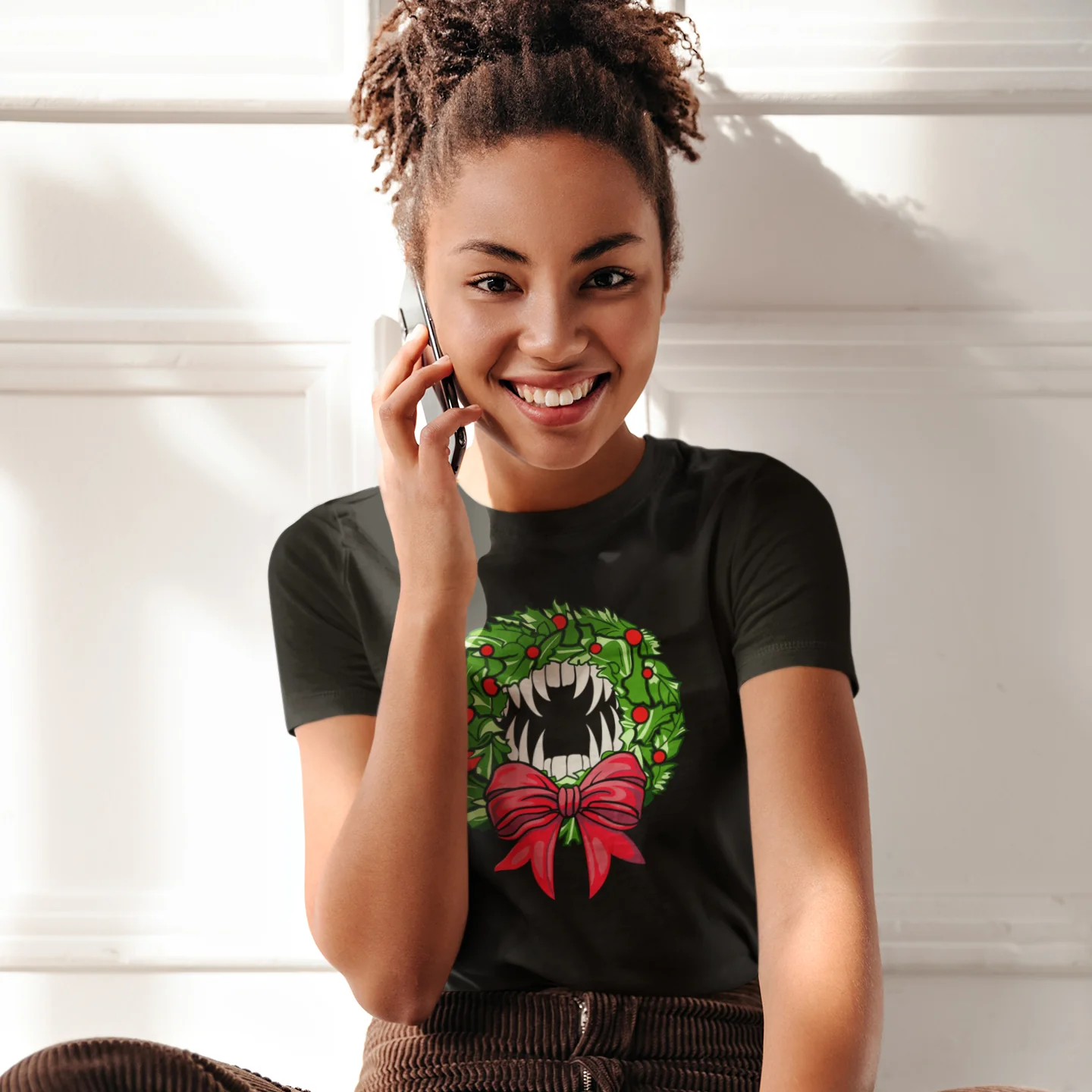 Holiday Vampire Wreath Black Tee Shirt - Image 2