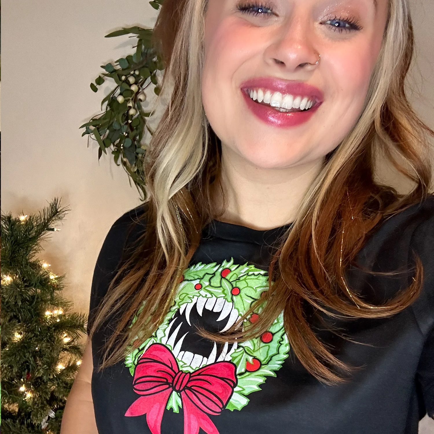 Holiday Vampire Wreath Black Tee Shirt - Image 9