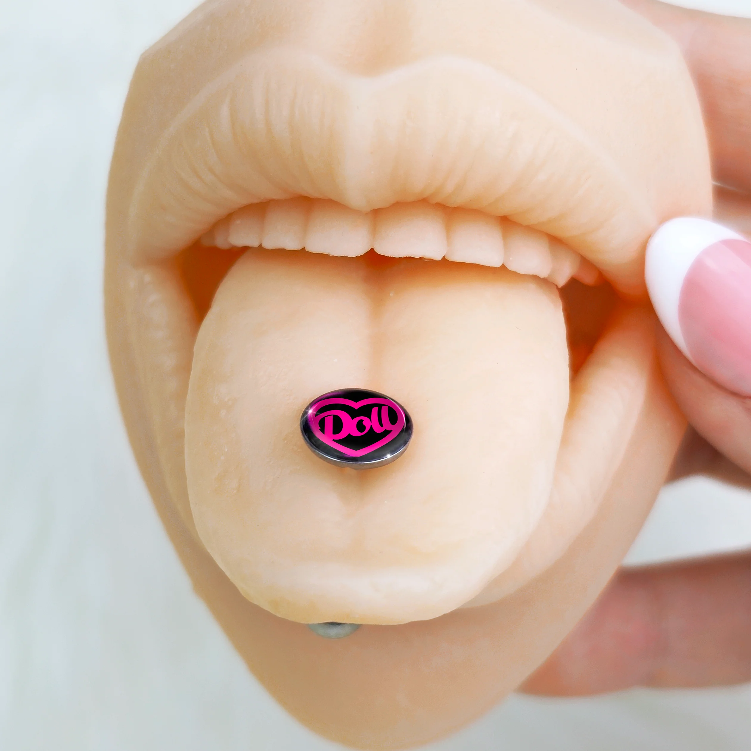 Hollow Heart Doll Word Barbell Tongue Ring by Onyx O - Image 2