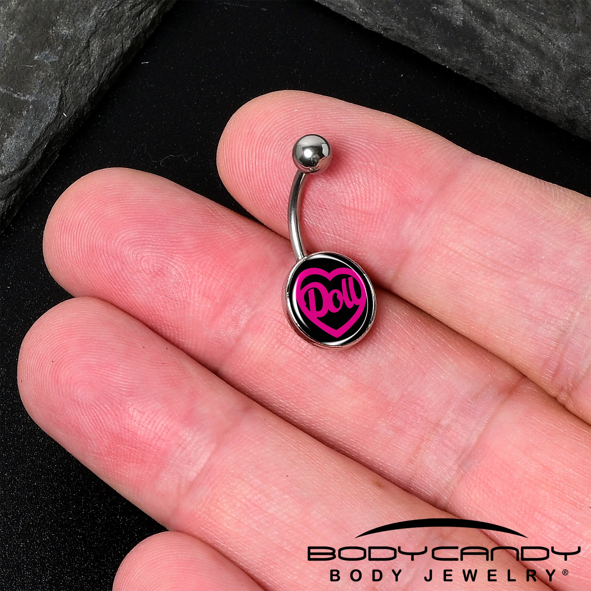 Hollow Heart Doll Word Belly Ring by Onyx O - Image 2