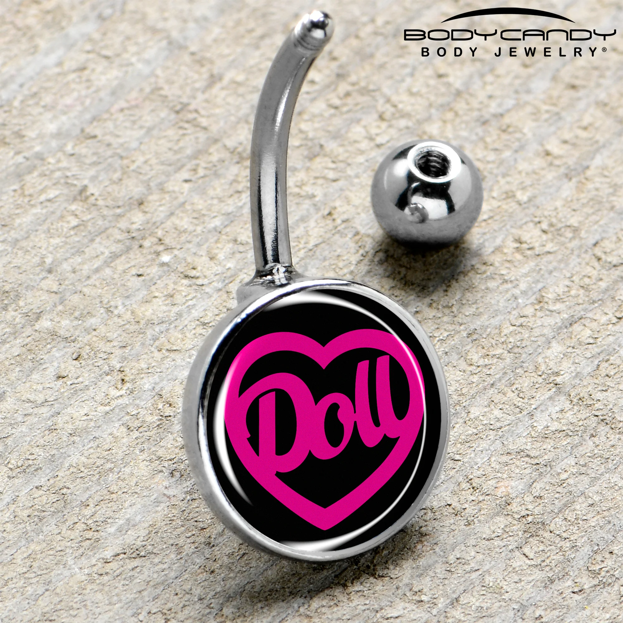 Hollow Heart Doll Word Belly Ring by Onyx O - Image 4