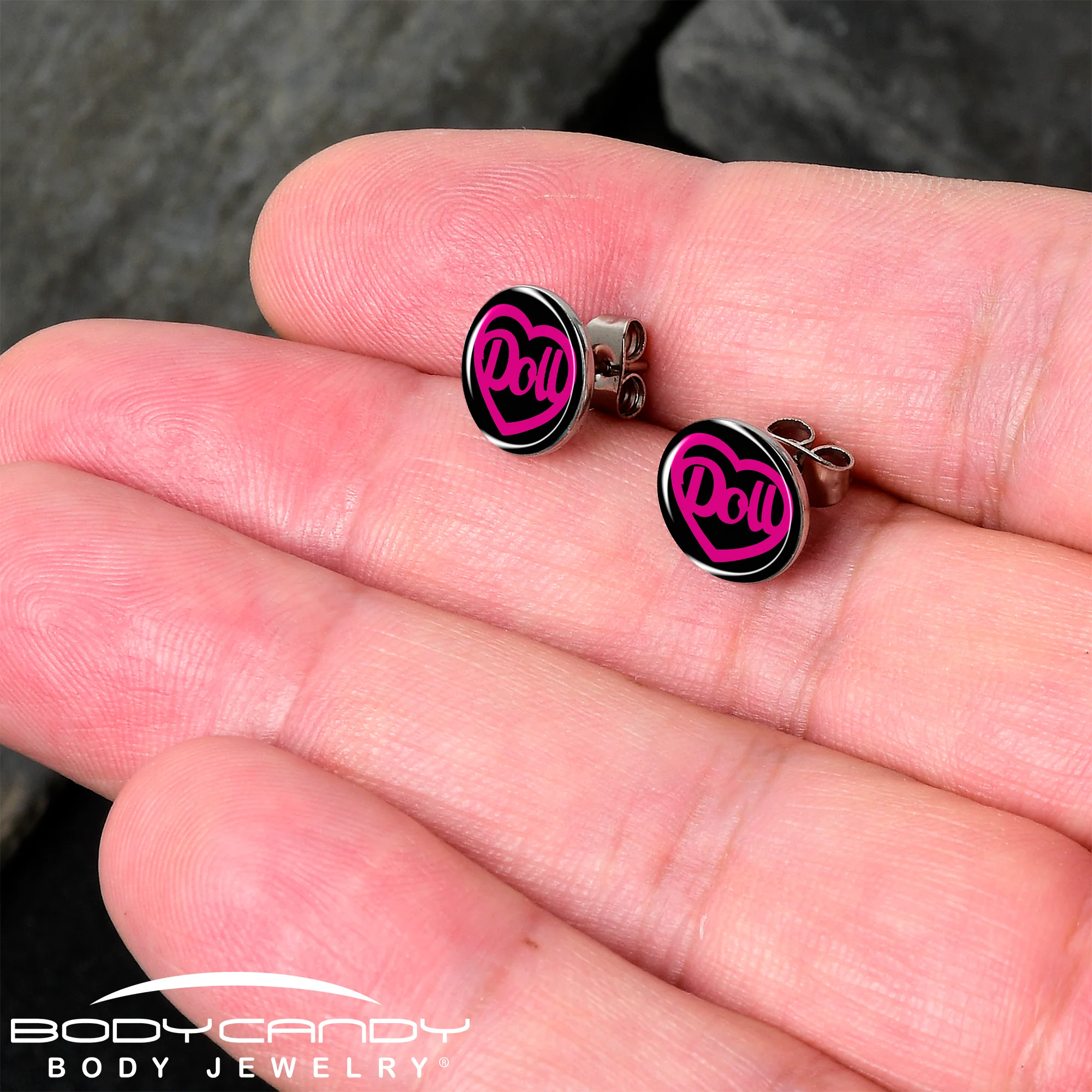 Hollow Heart Doll Word Stud Earrings by Onyx O - Image 2