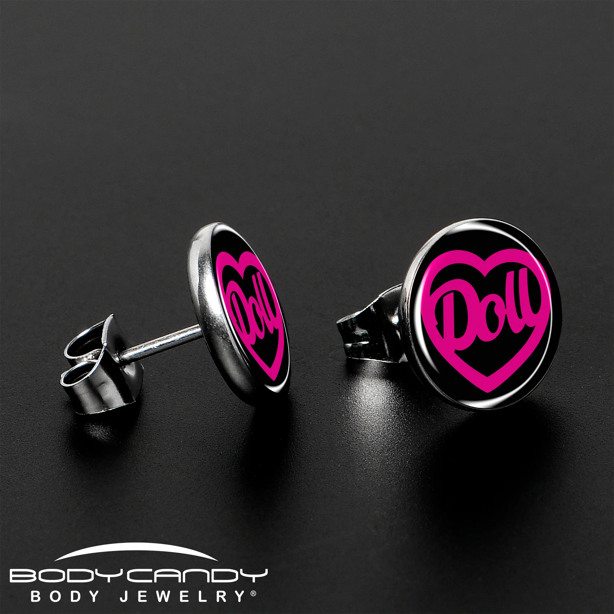 Hollow Heart Doll Word Stud Earrings by Onyx O - Image 3