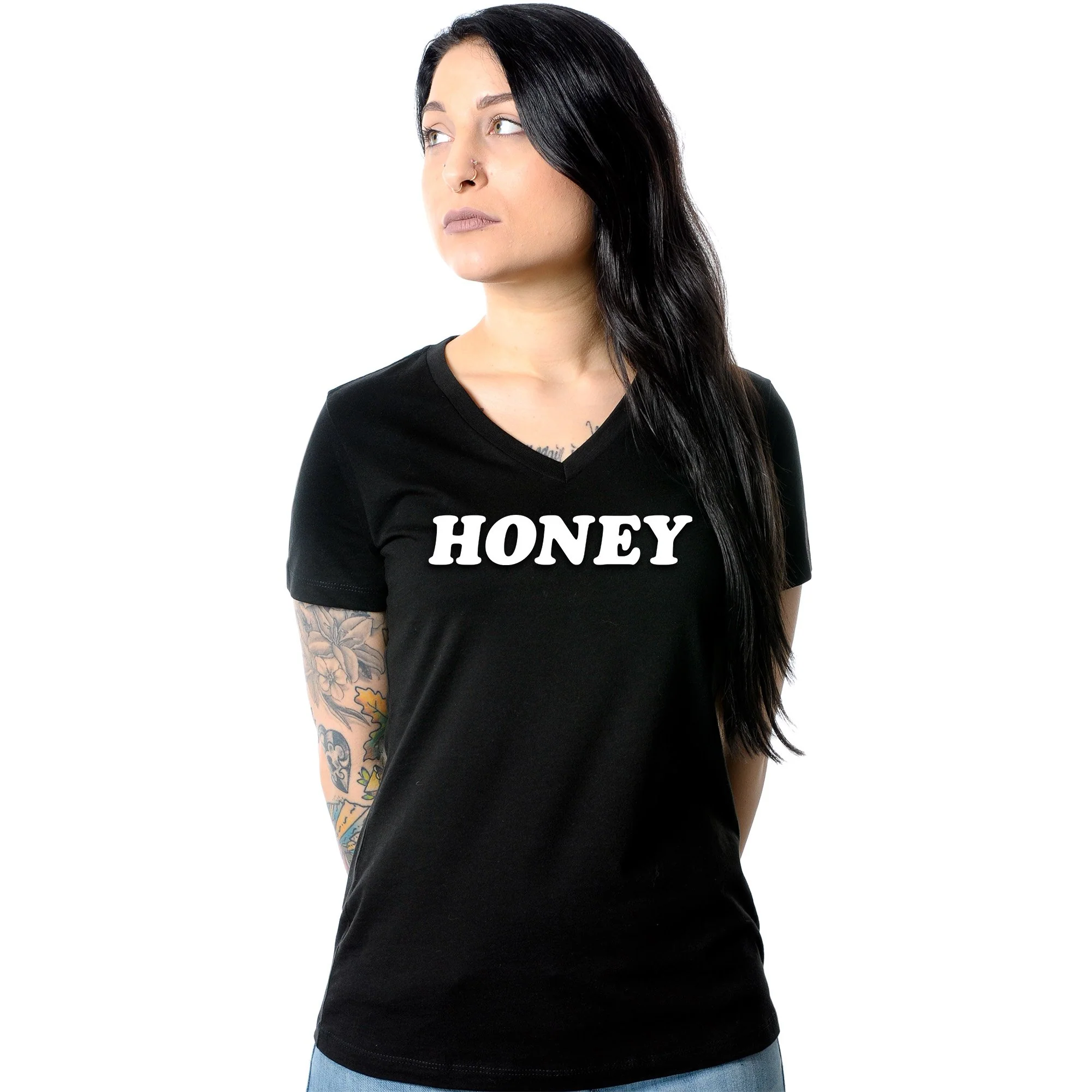 Honey Black V-Neck Tee Shirt