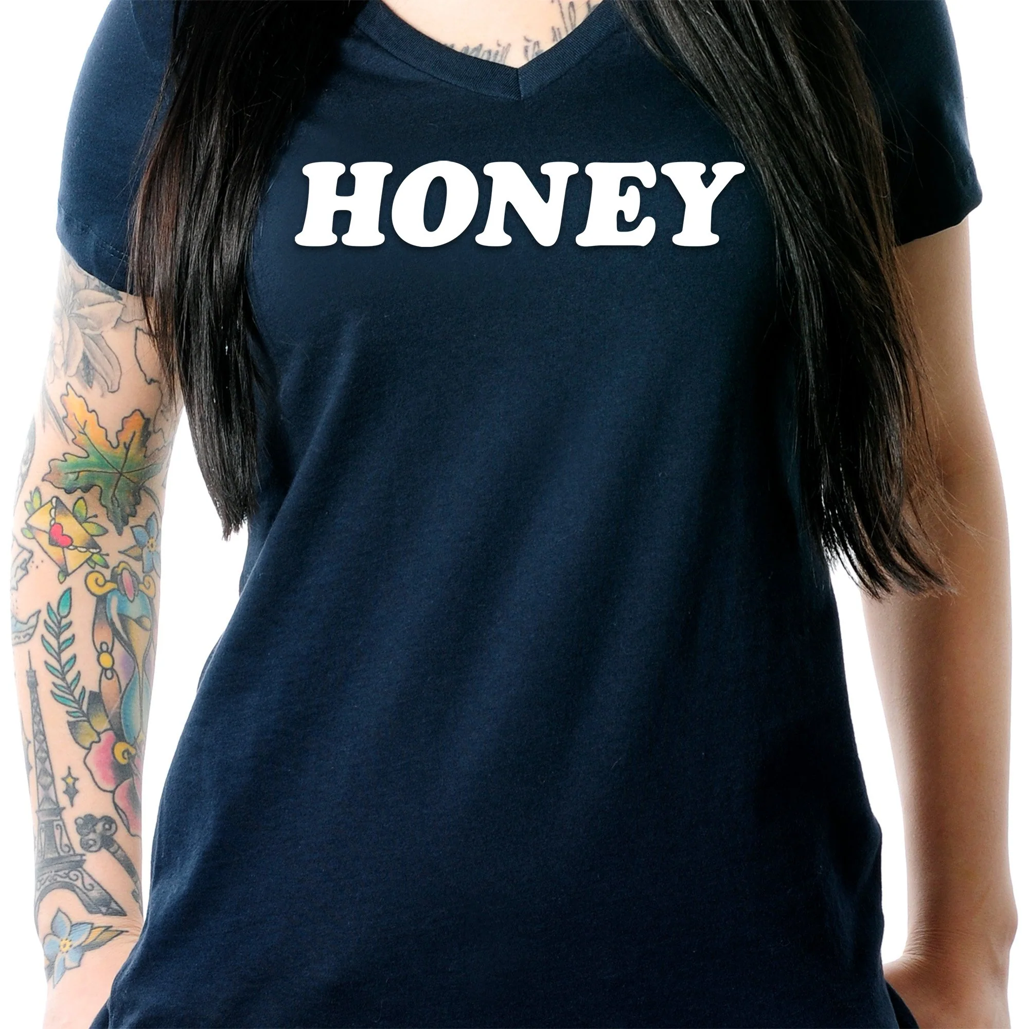 Honey Black V-Neck Tee Shirt - Image 3