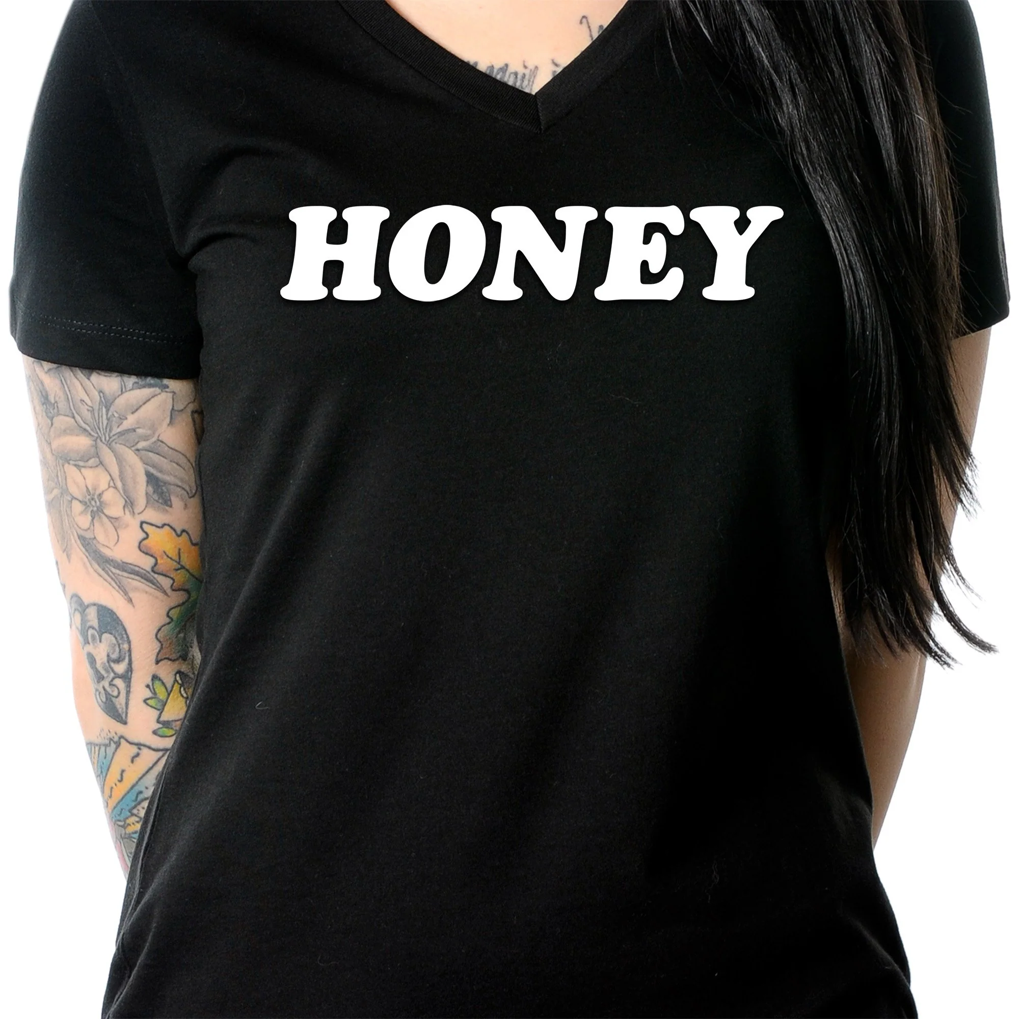 Honey Black V-Neck Tee Shirt - Image 6