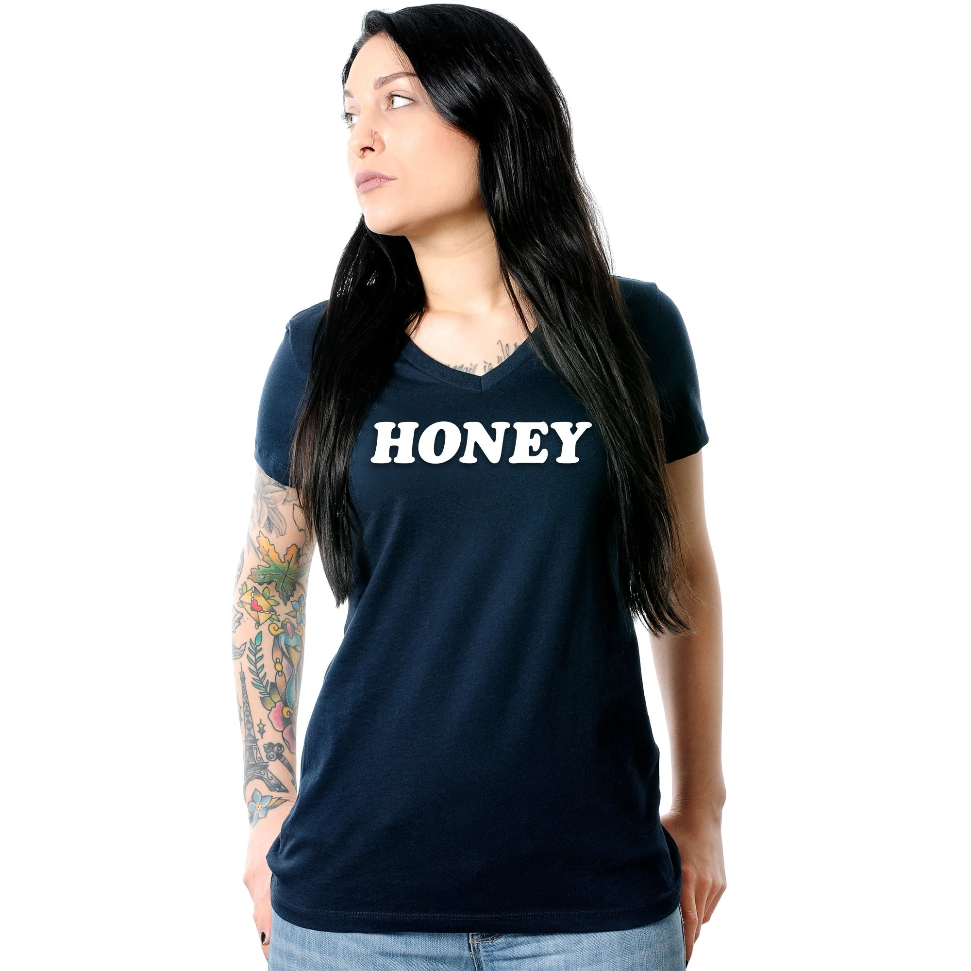 Honey Black V-Neck Tee Shirt - Image 8