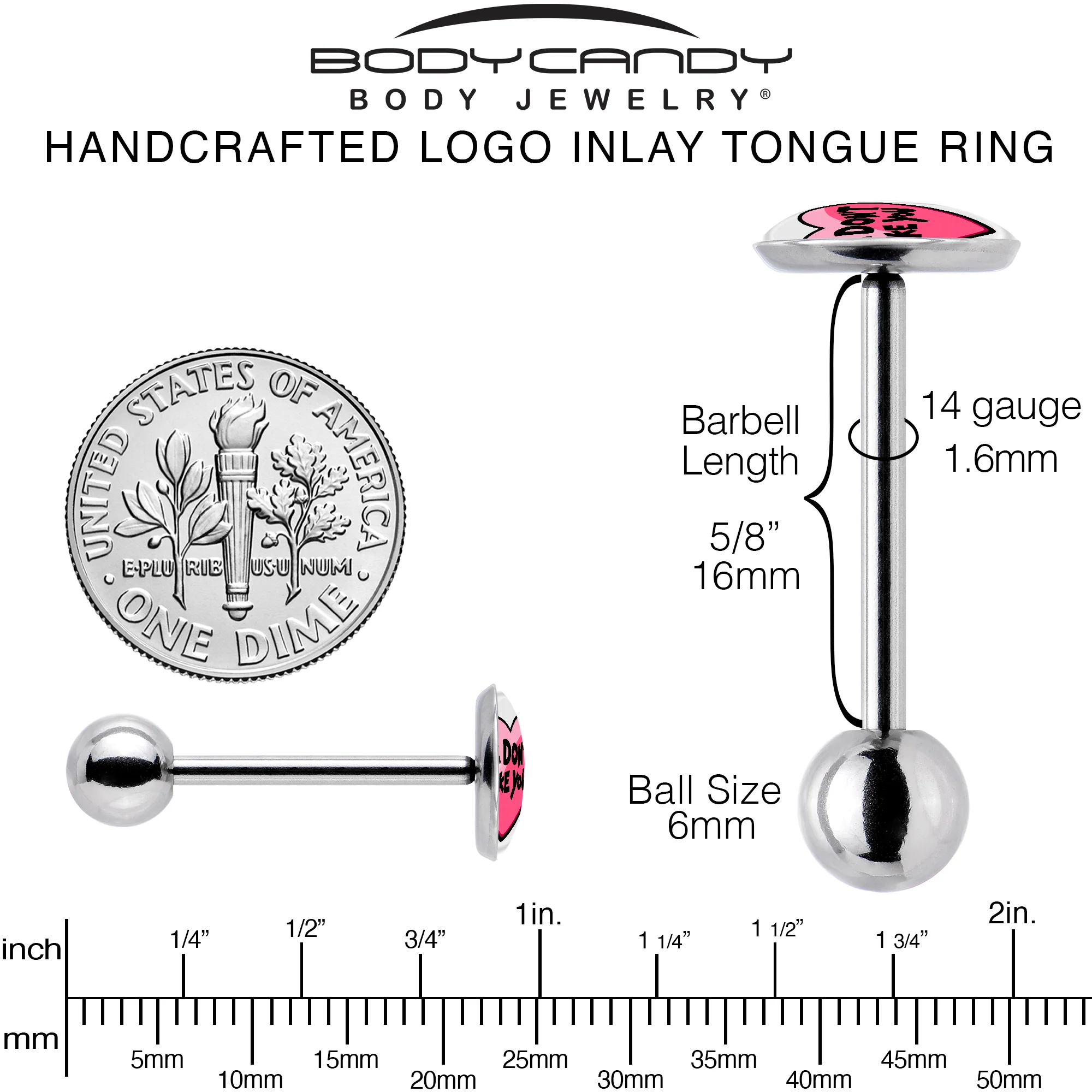 I Don't Like You Valentine Heart Barbell Tongue Ring - Image 5