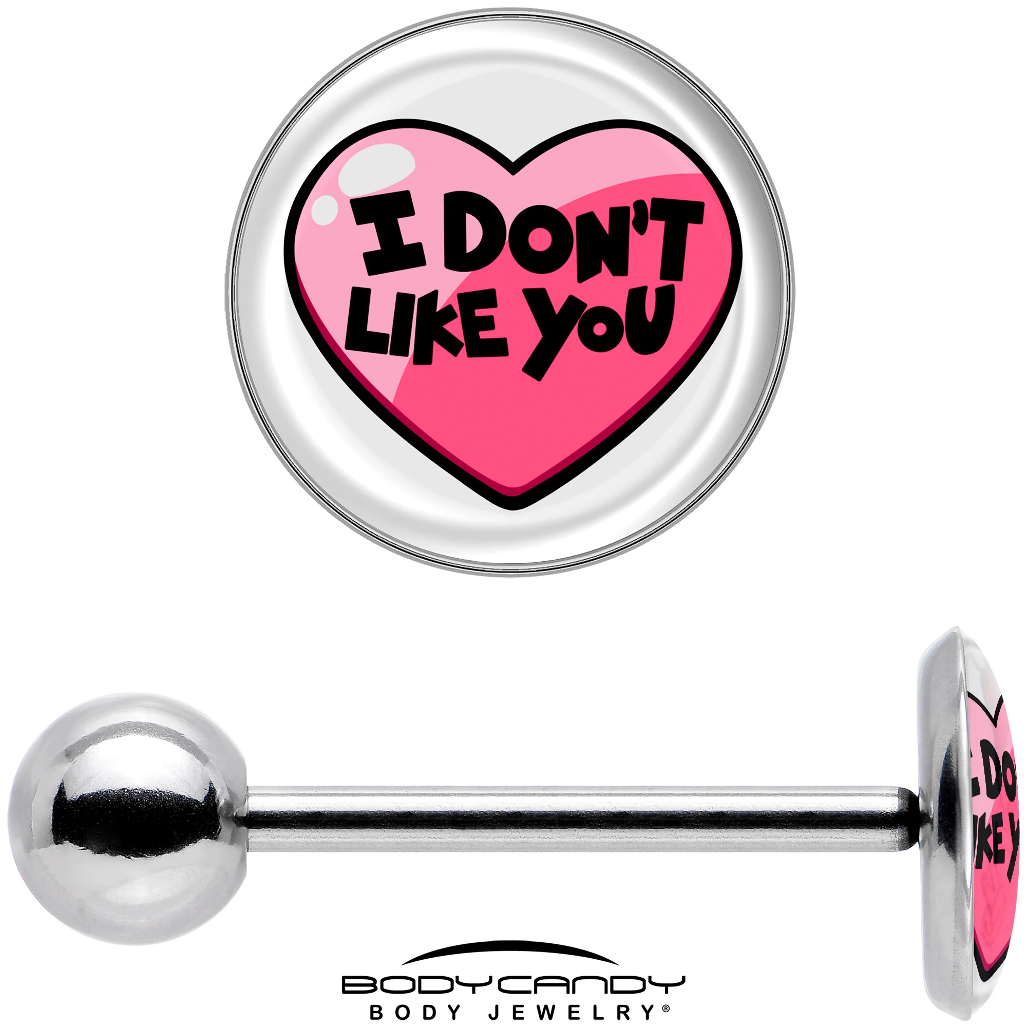 I Don't Like You Valentine Heart Barbell Tongue Ring - Image 7