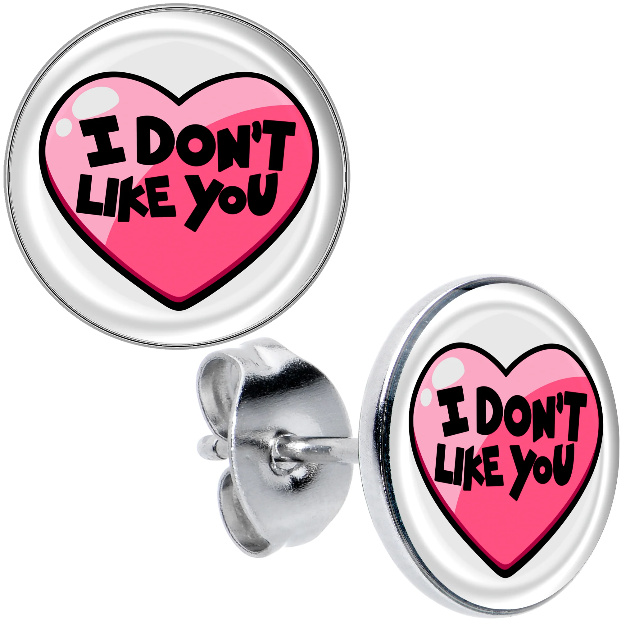 I Don't Like You Valentine Heart Stud Earrings