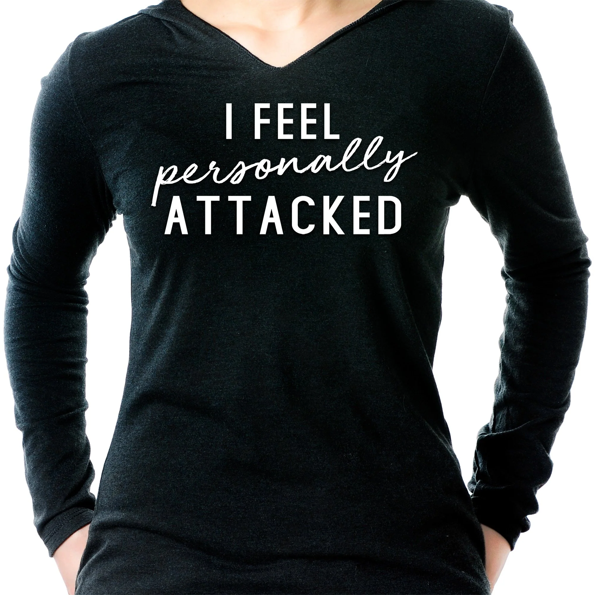 I feel personally attacked Black Tapered Long Sleeve Hoodie - Image 6
