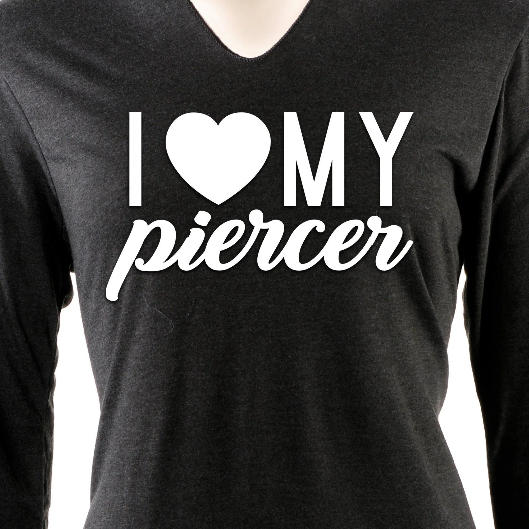 I Heart My Piercer Black Tapered Long Sleeve Hoodie - Image 3