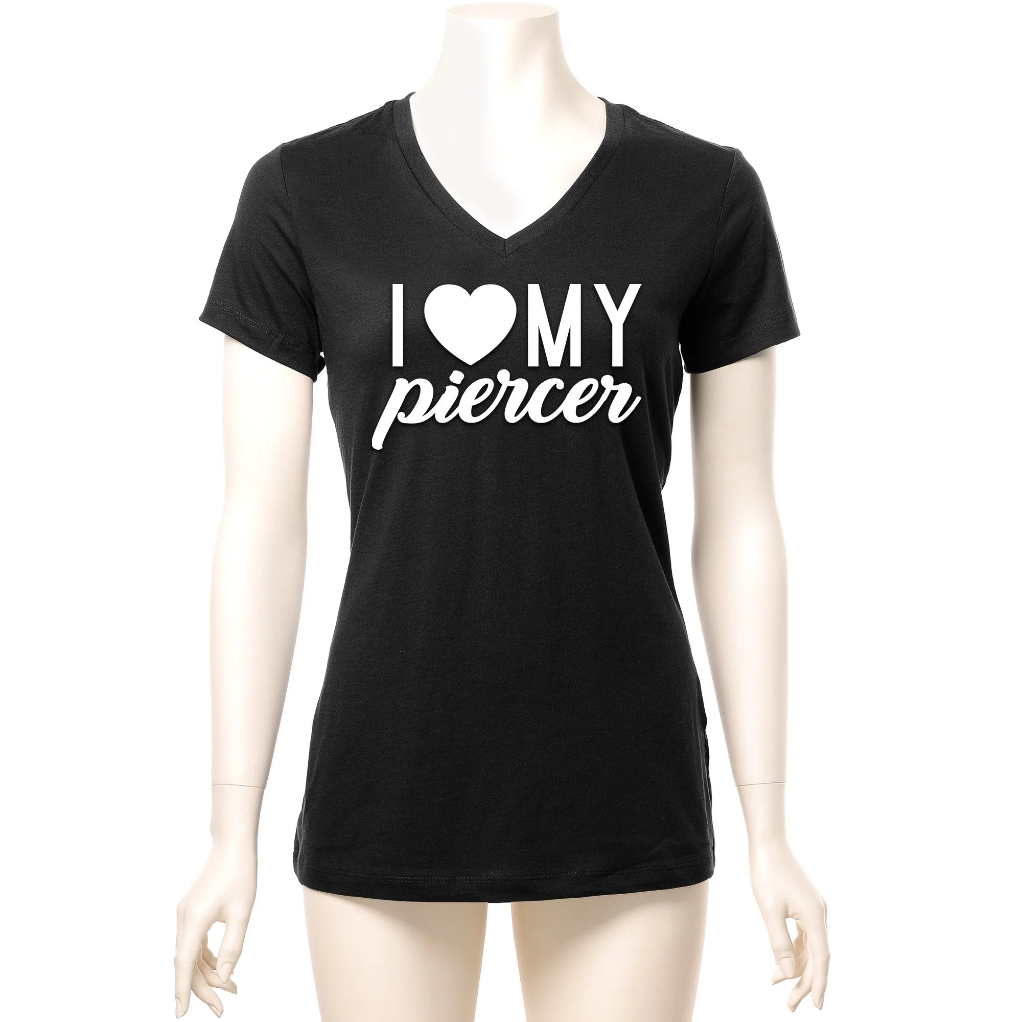 I Heart My Piercer Black Tapered V-Neck Tee Shirt - Image 2