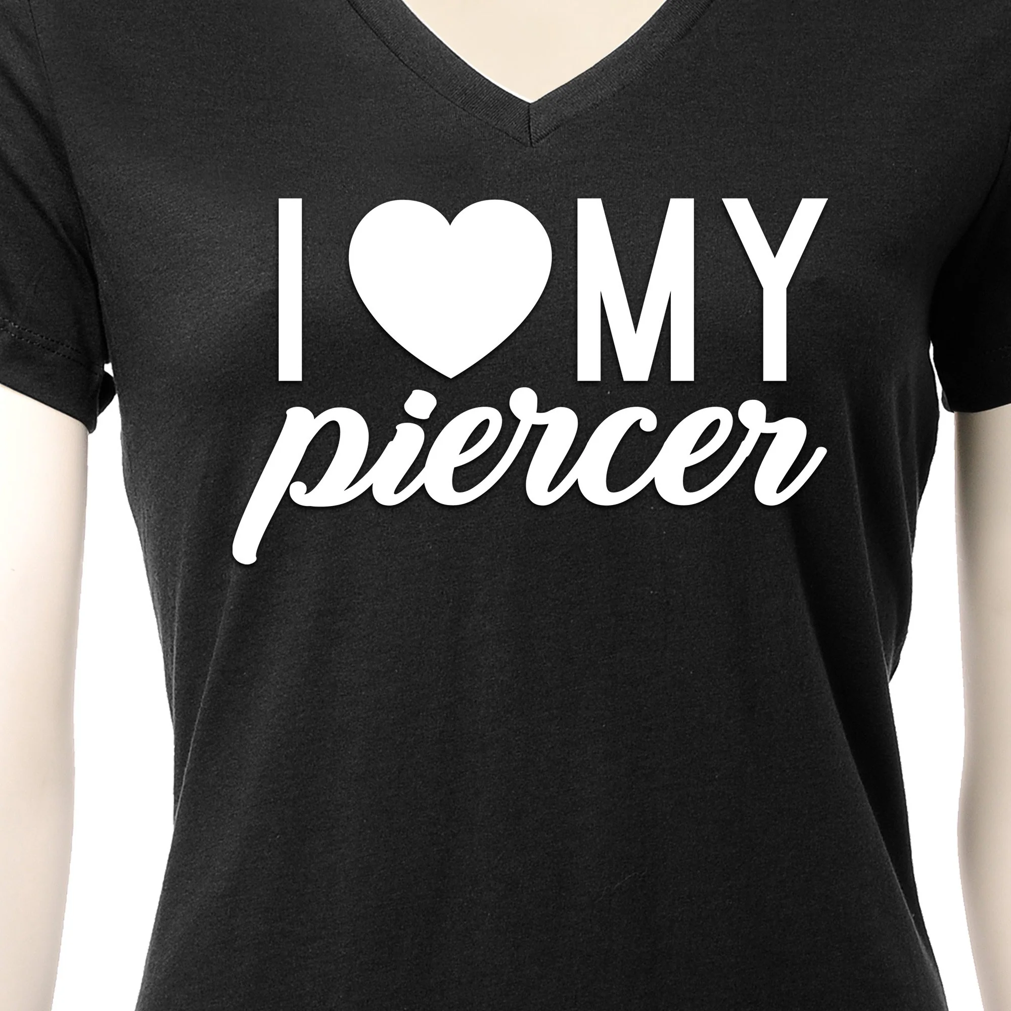 I Heart My Piercer Black Tapered V-Neck Tee Shirt - Image 4