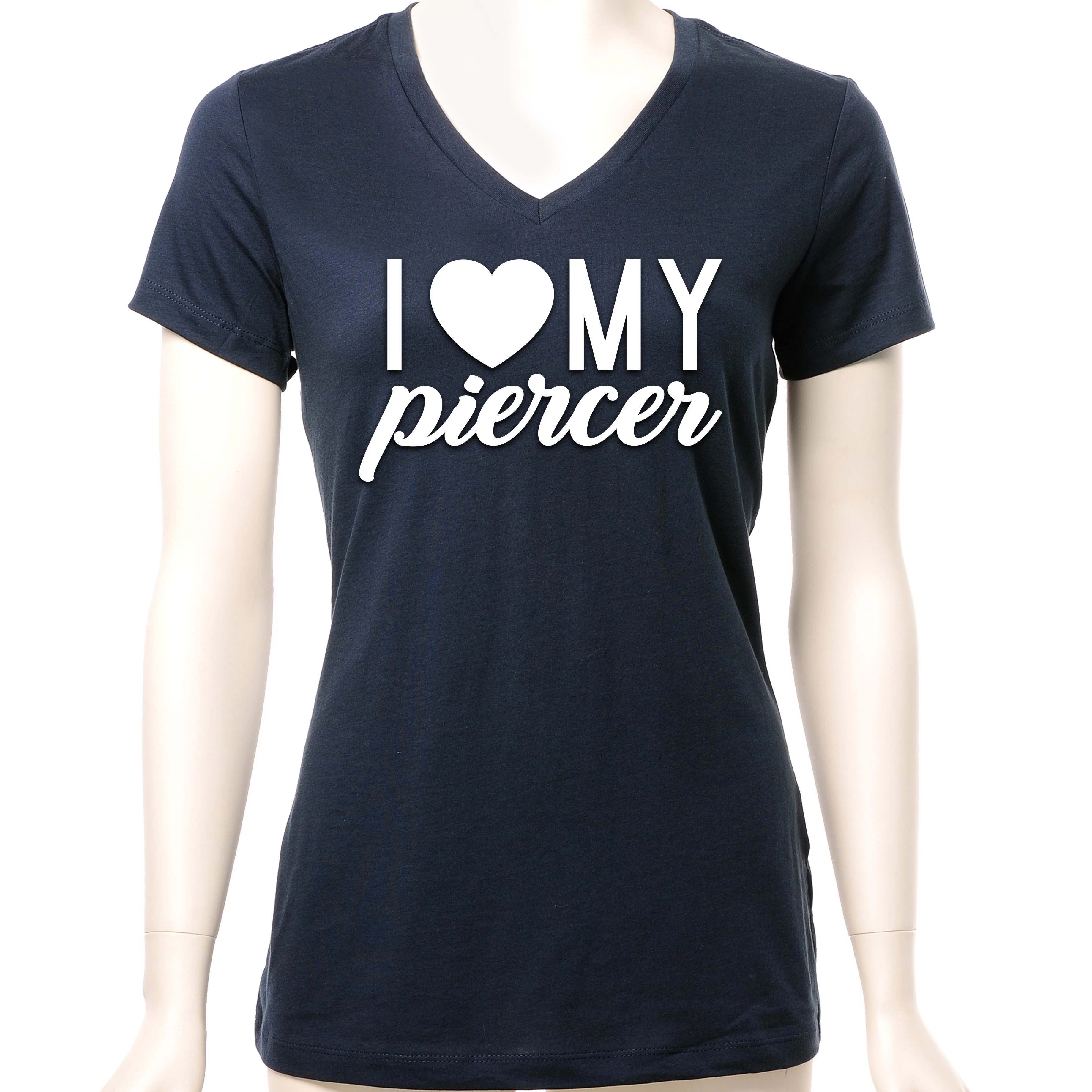 I Heart My Piercer Black Tapered V-Neck Tee Shirt - Image 5