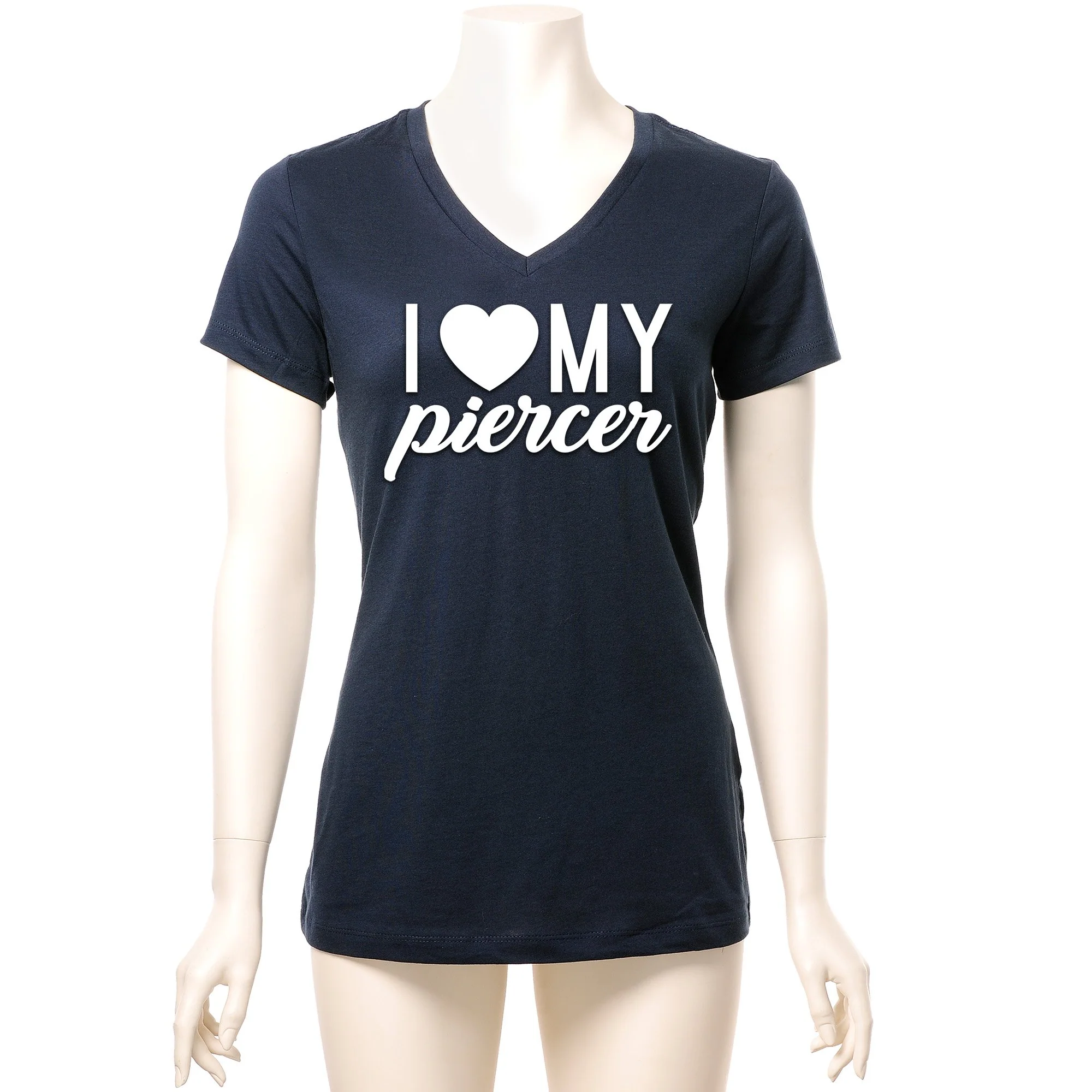 I Heart My Piercer Black Tapered V-Neck Tee Shirt - Image 6