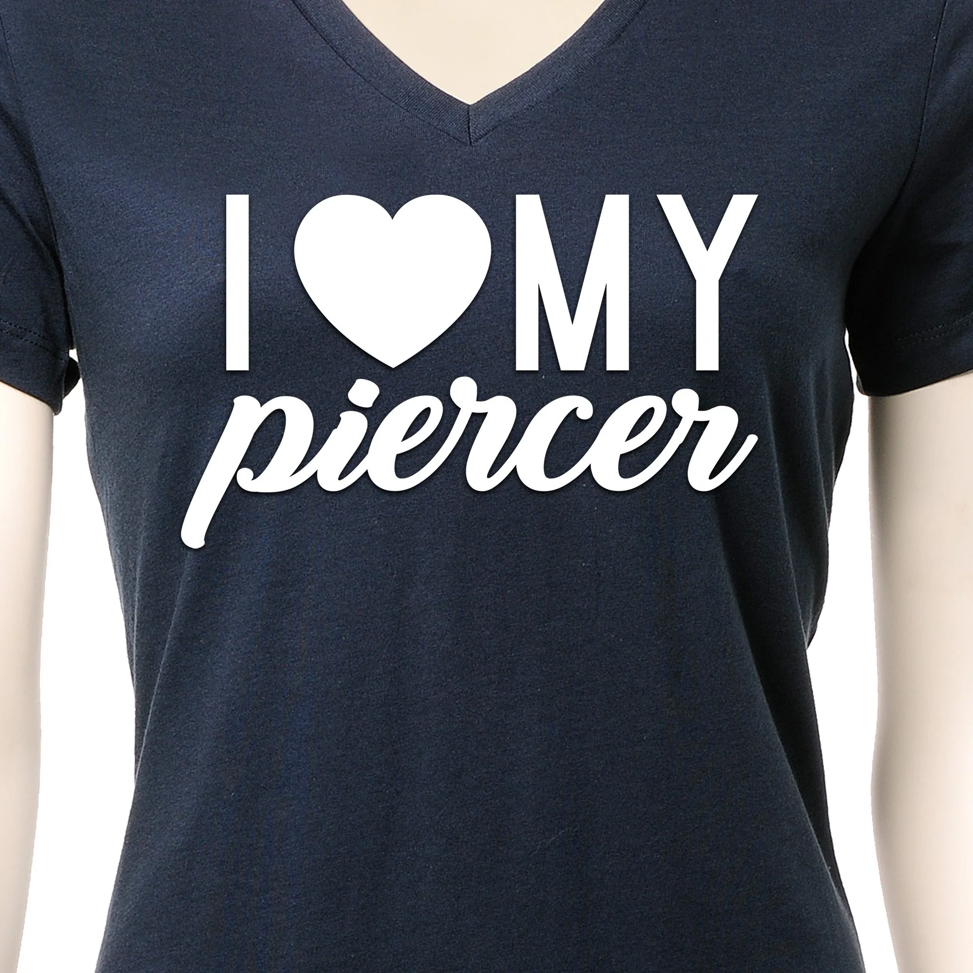 I Heart My Piercer Black Tapered V-Neck Tee Shirt - Image 8