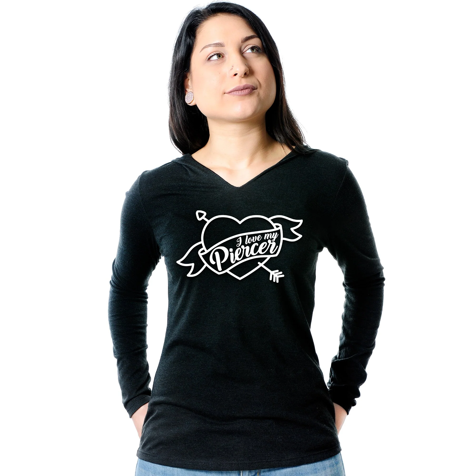 I Love My Piercer Black Tapered Long Sleeve Hoodie - Image 10