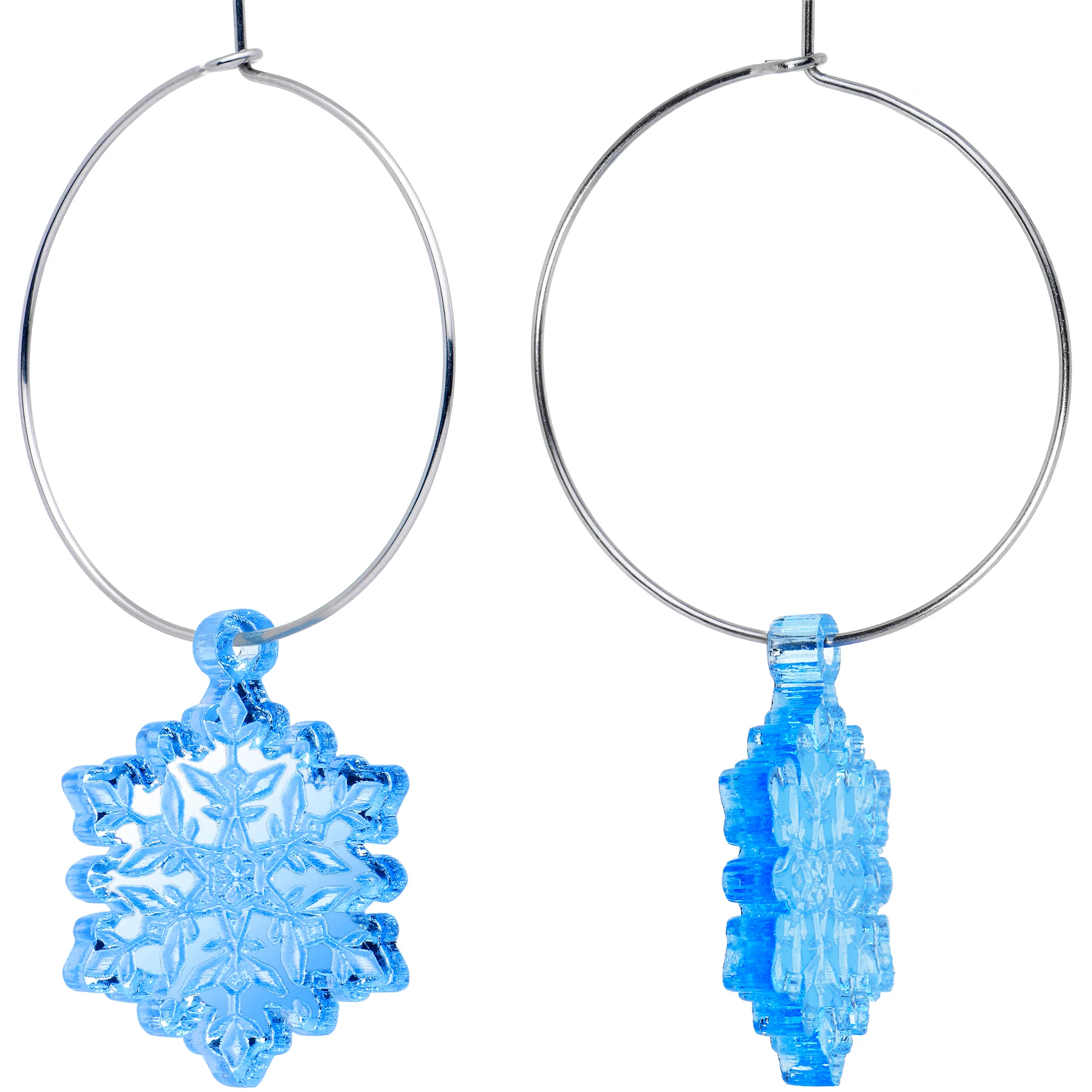 Ice Blue Winter Snowflake Hoop Earrings - Image 4
