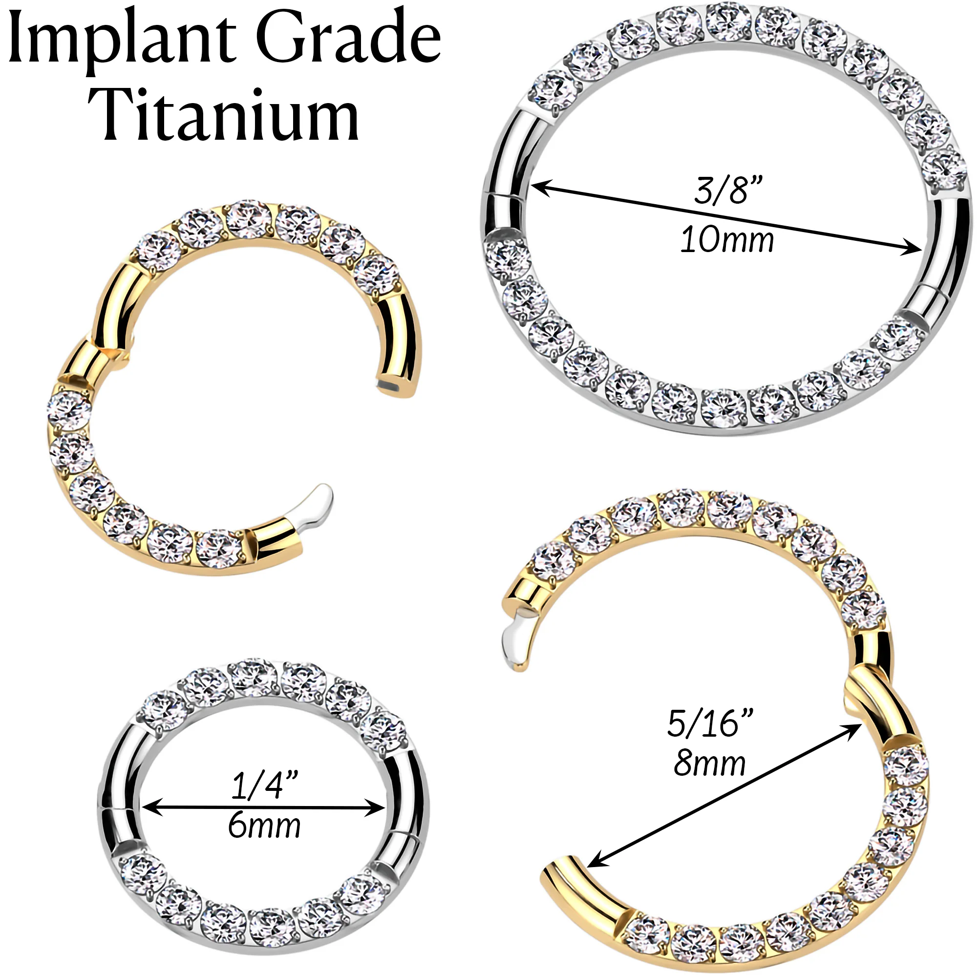 16G Implant Grade Titanium CZ Double Row Hoop Segment Ring - Image 2